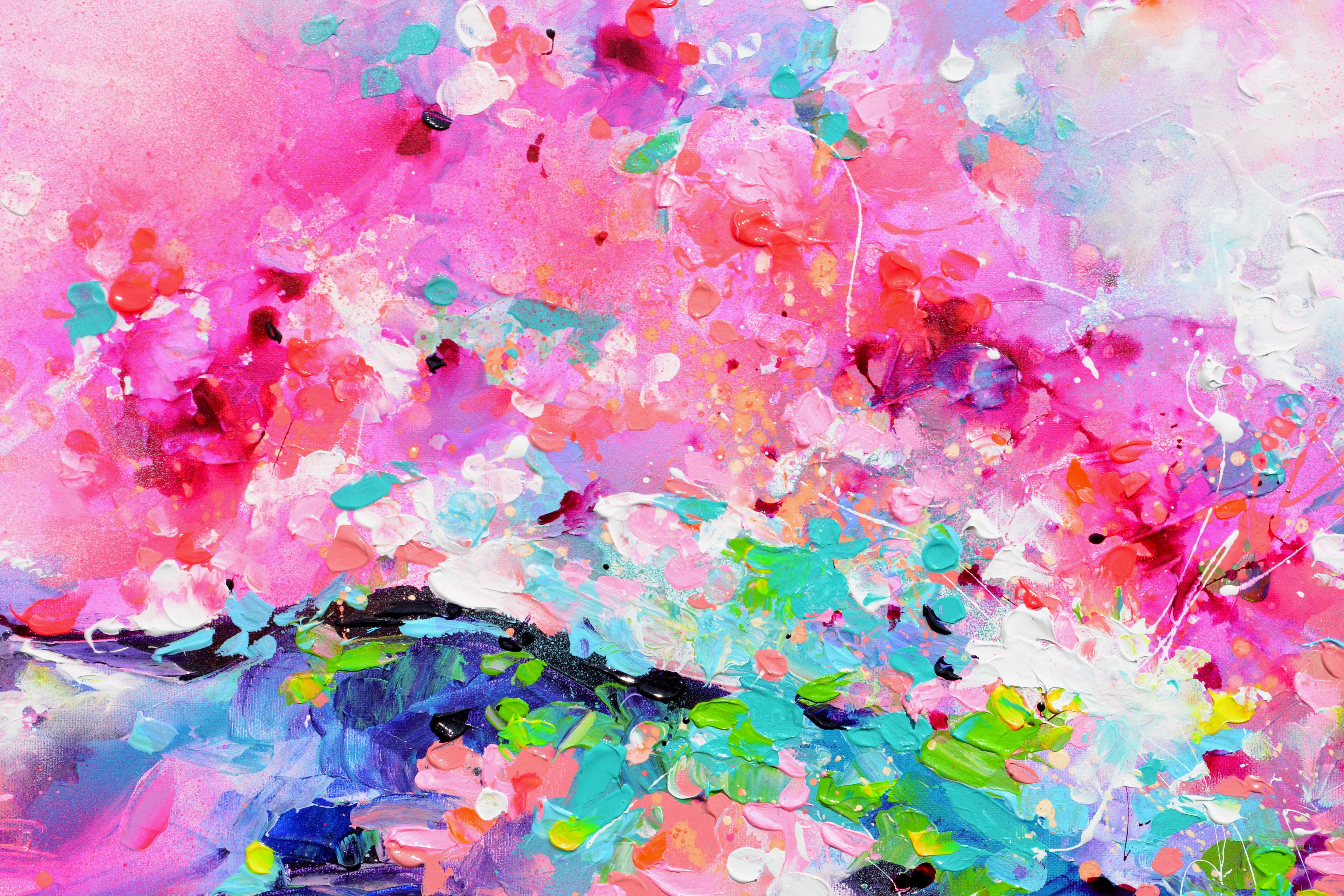 Fresh Moods 91 - Quadro astratto di grandi dimensioni in viola, rosa e blu - Interior Painting Viola di Soos Roxana Gabriela