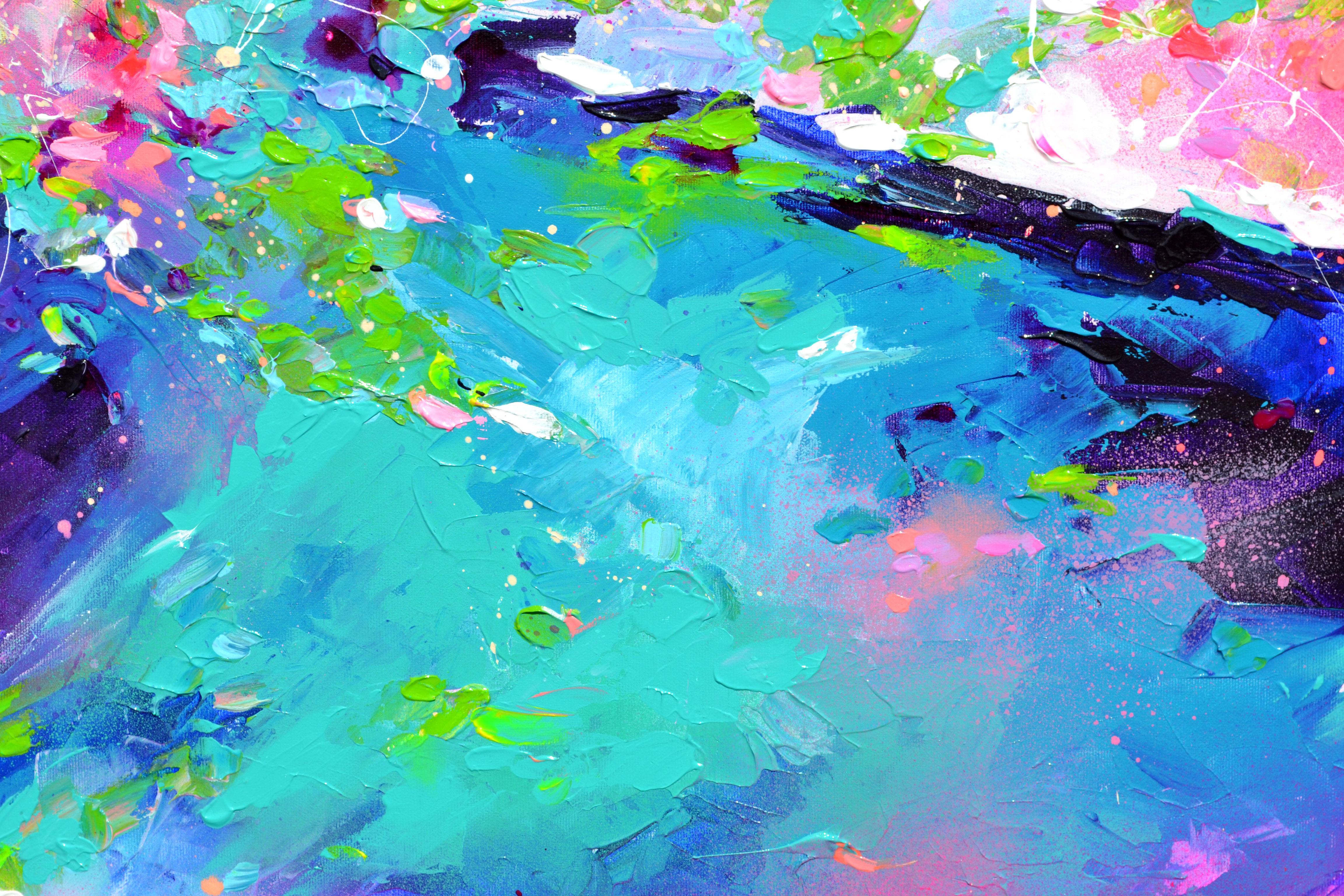Fresh Moods 91 - Quadro astratto di grandi dimensioni in viola, rosa e blu in vendita 1