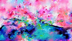 Süße Moods 91 - Großes abstraktes Gemälde in Lila, Rosa und Blau