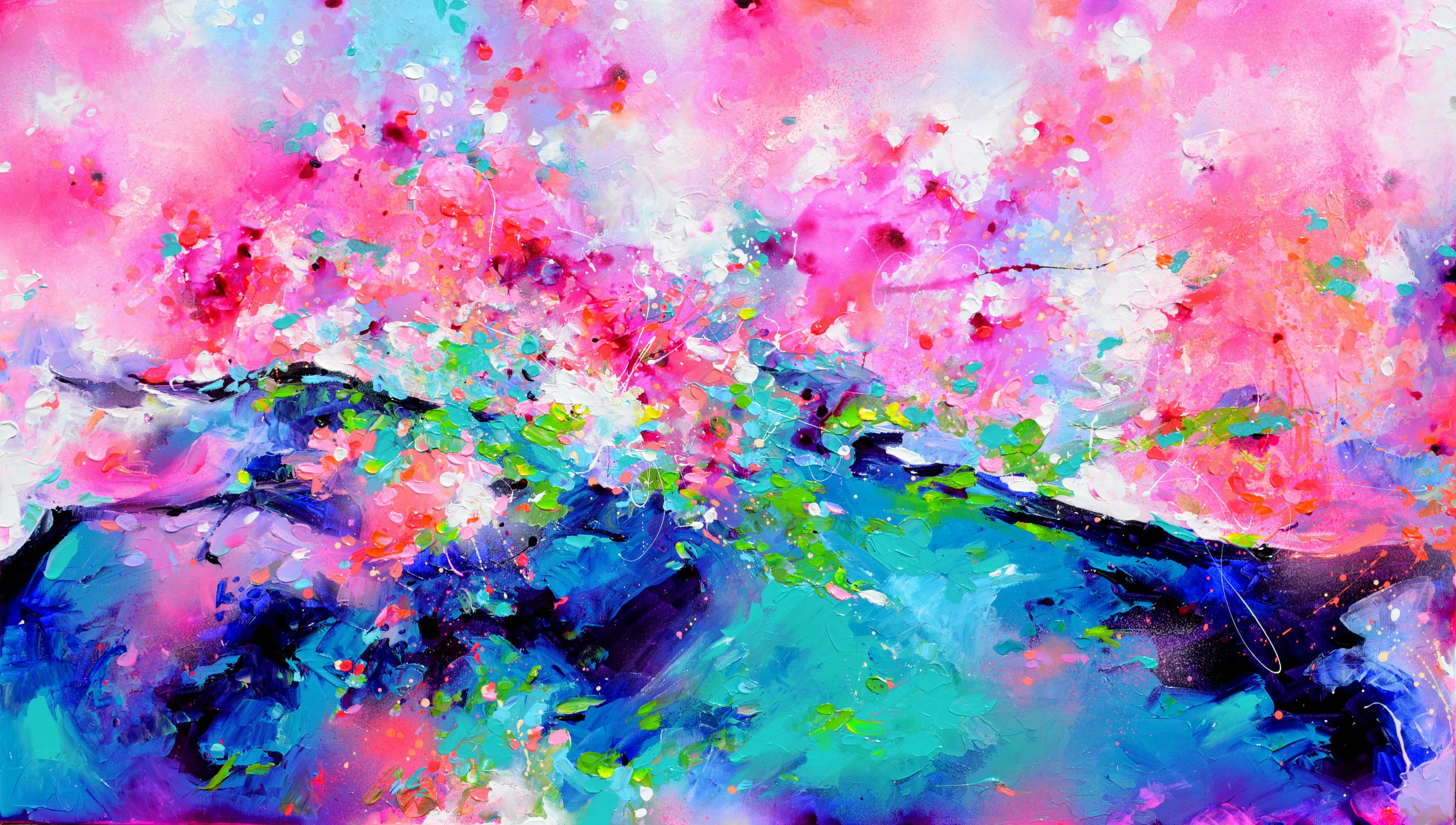 Interior Painting di Soos Roxana Gabriela - Fresh Moods 91 - Quadro astratto di grandi dimensioni in viola, rosa e blu
