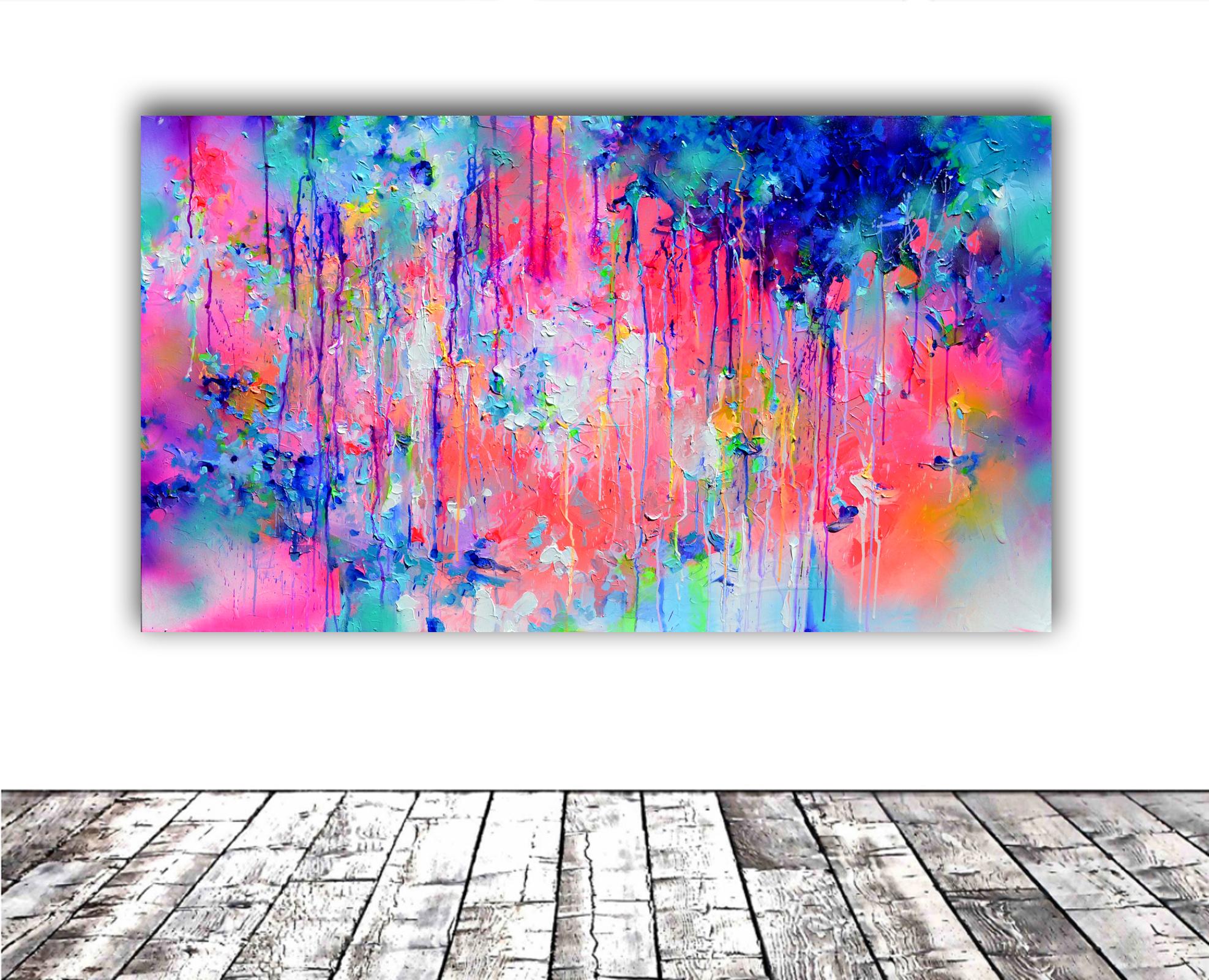 Fresh Moods 94 - Quadro astratto di grandi dimensioni in viola, rosa e blu - Painting di Soos Roxana Gabriela