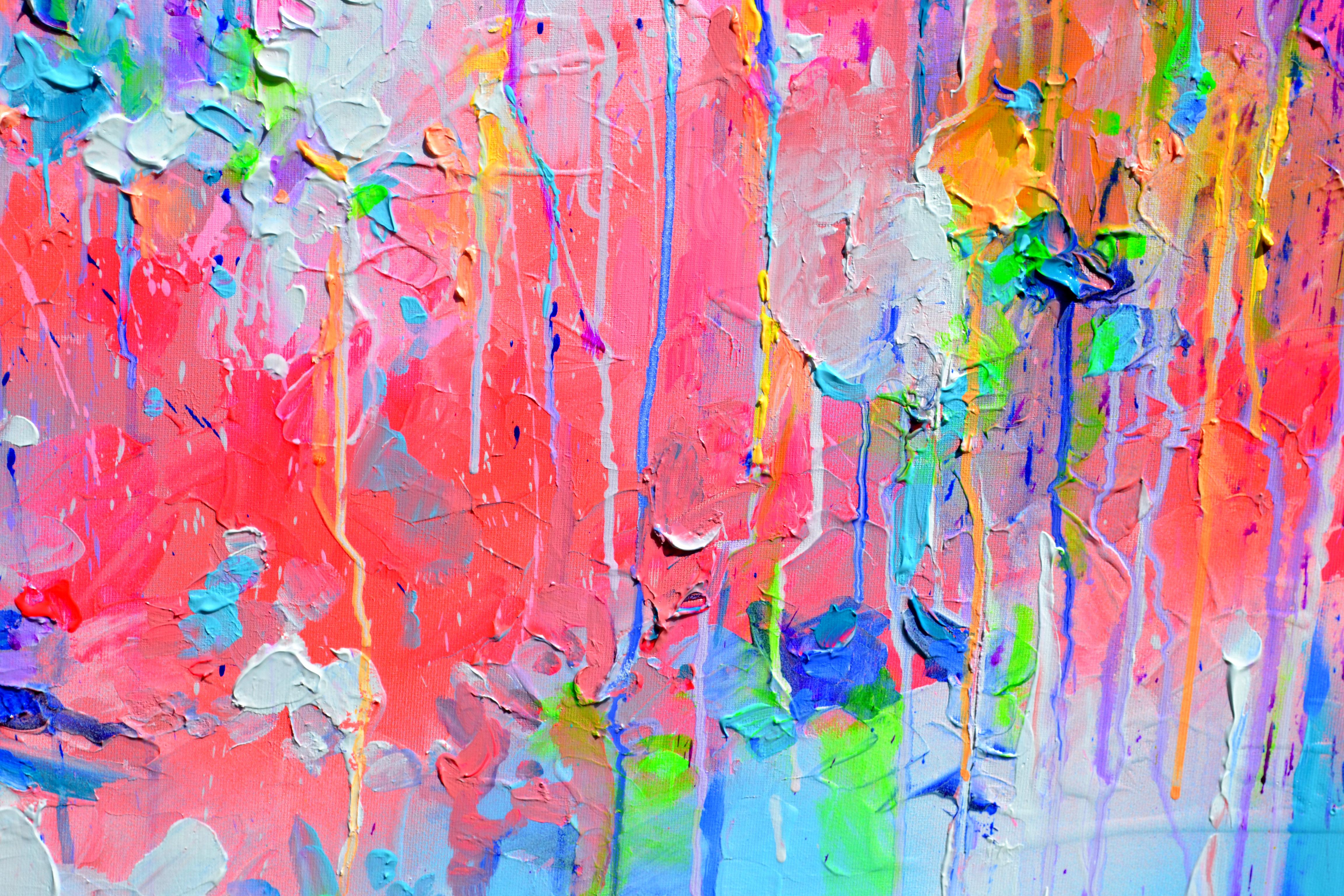 Fresh Moods 94 - Quadro astratto di grandi dimensioni in viola, rosa e blu - Abstract Painting Viola di Soos Roxana Gabriela