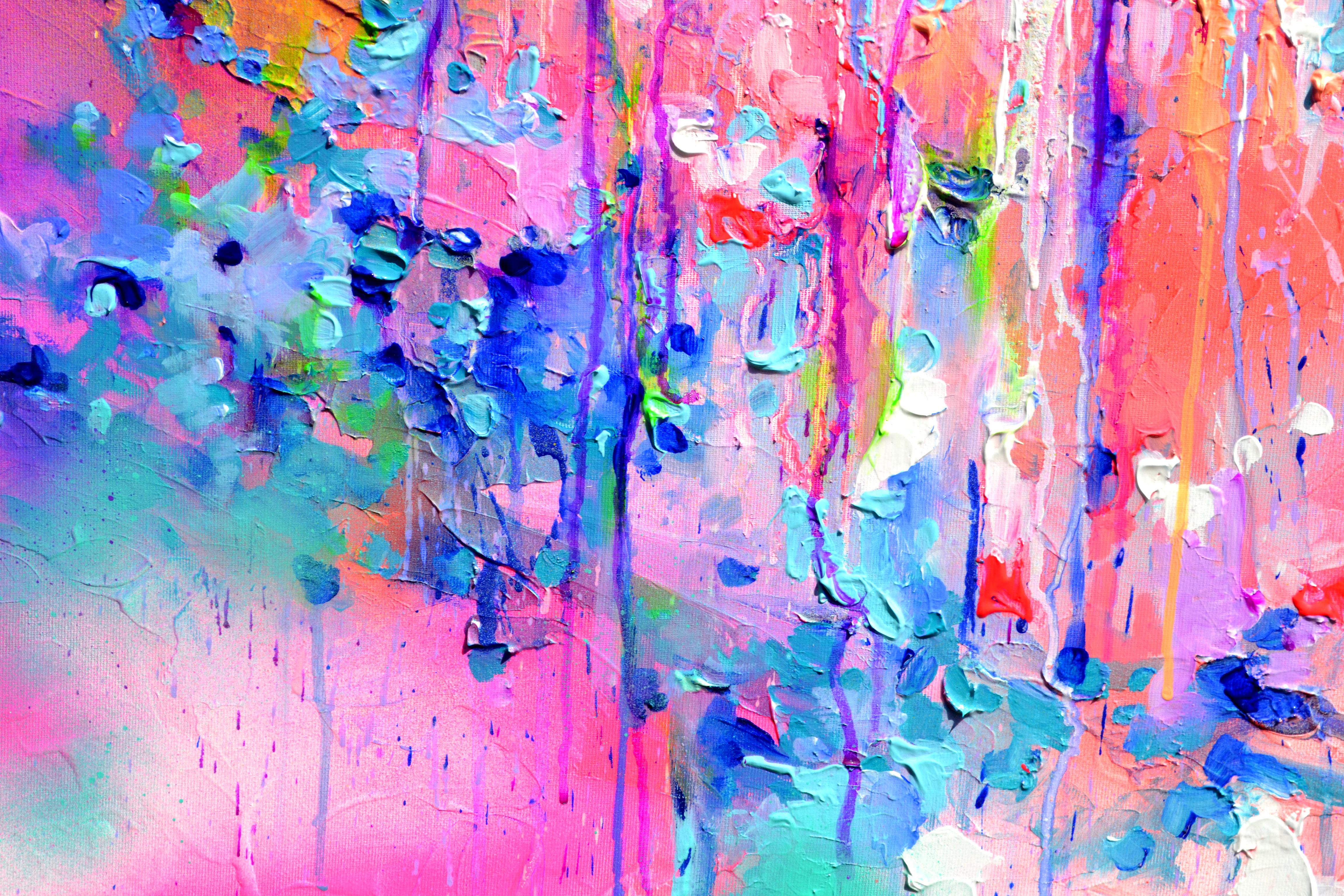 Fresh Moods 94 - Quadro astratto di grandi dimensioni in viola, rosa e blu in vendita 1