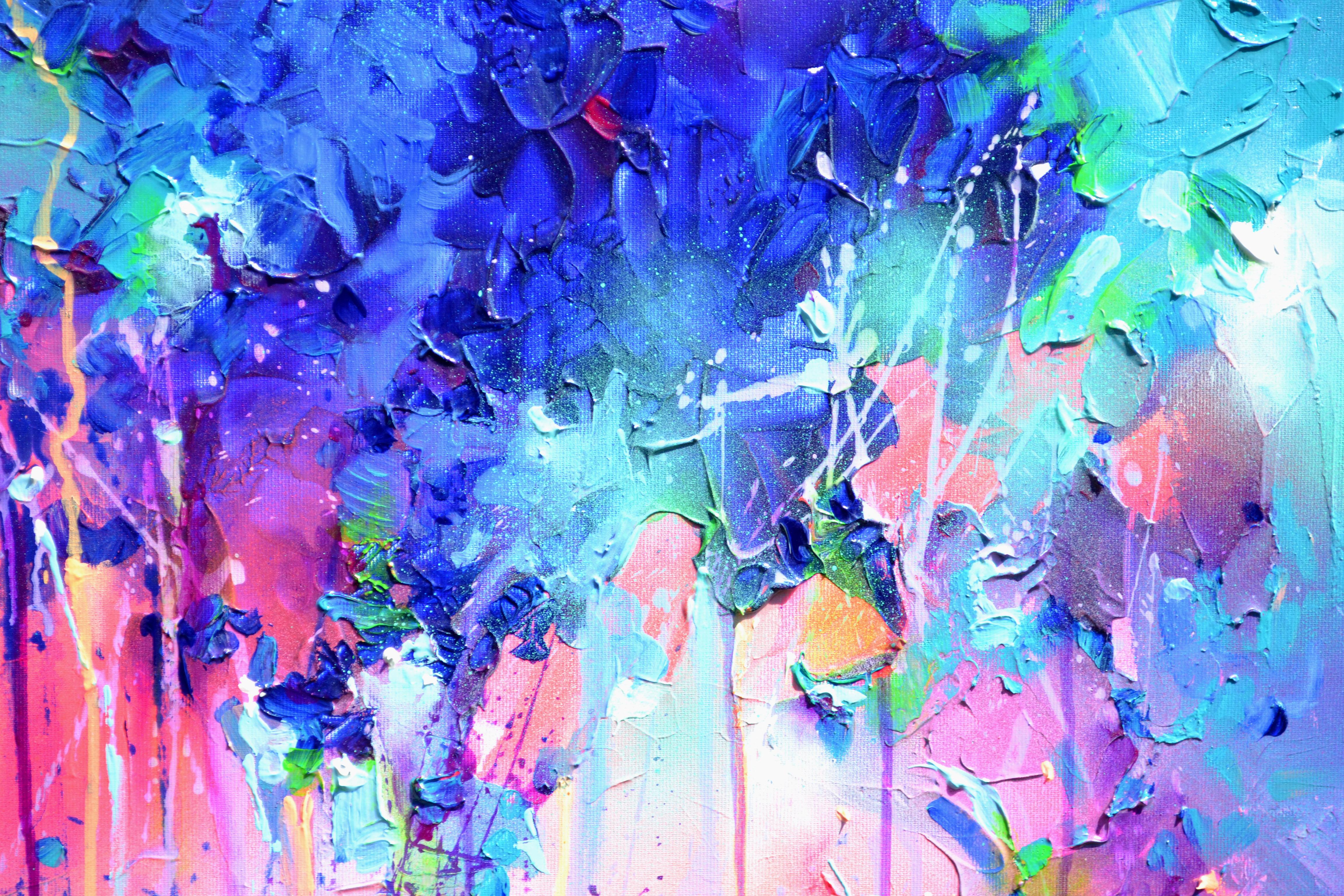 Fresh Moods 94 - Quadro astratto di grandi dimensioni in viola, rosa e blu in vendita 4