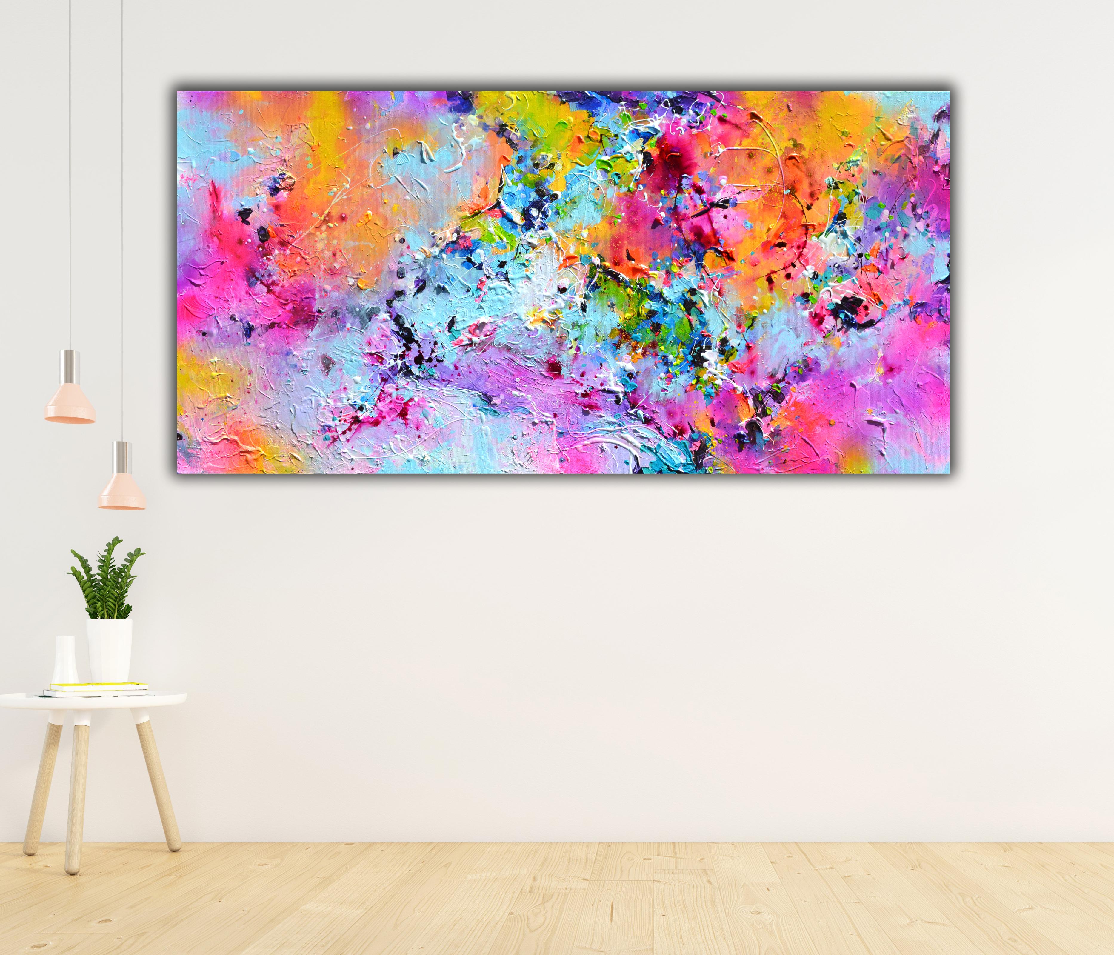 Inner Synergy - Large Abstract Dark Blue and Purple Painting - Beige Interior Painting by Soos Roxana Gabriela