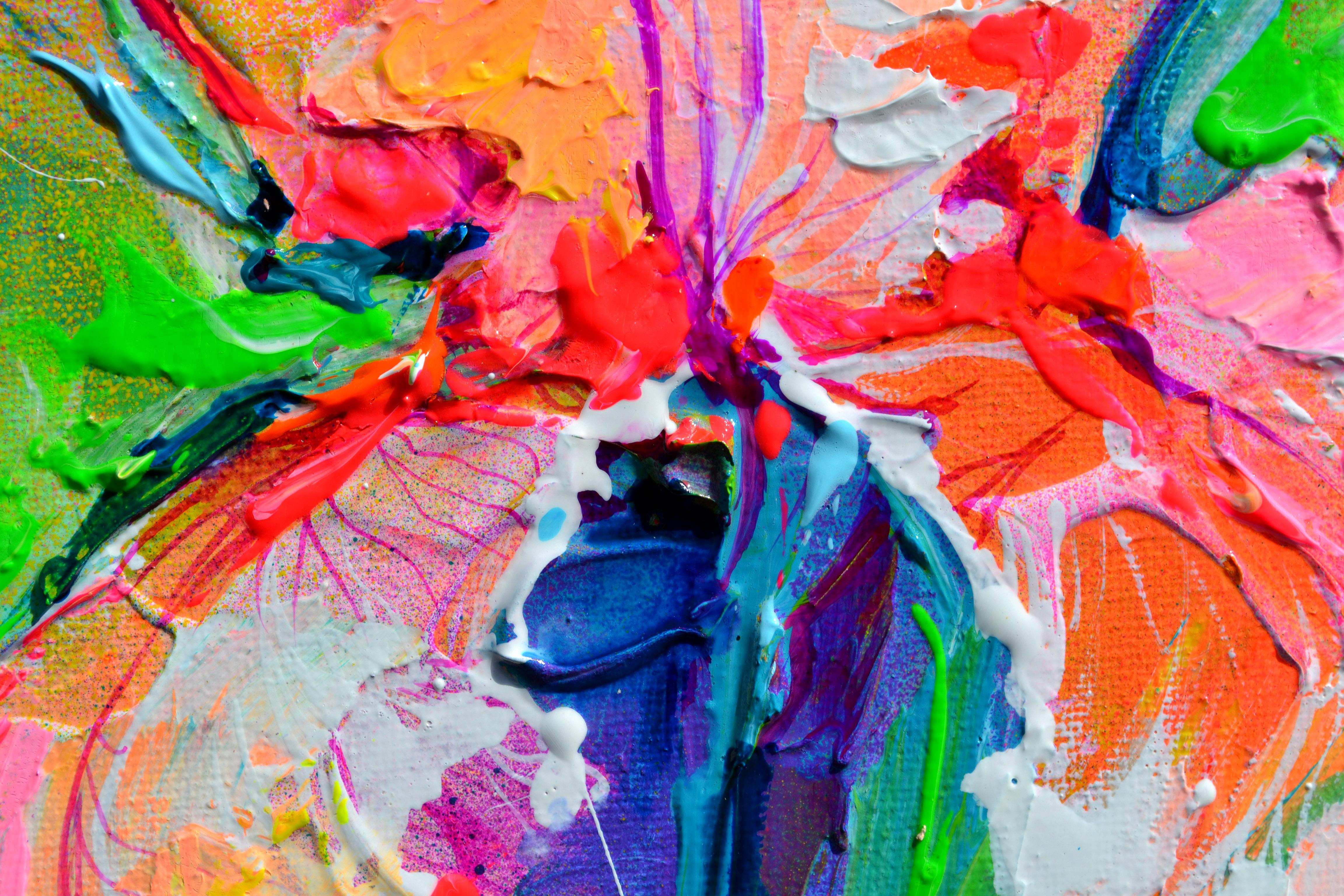 Iris-Blumenstrauß - Kleines Iris-Gemälde, Zinn-Iris-Gemälde, Textur-Blumenkunst im Angebot 1