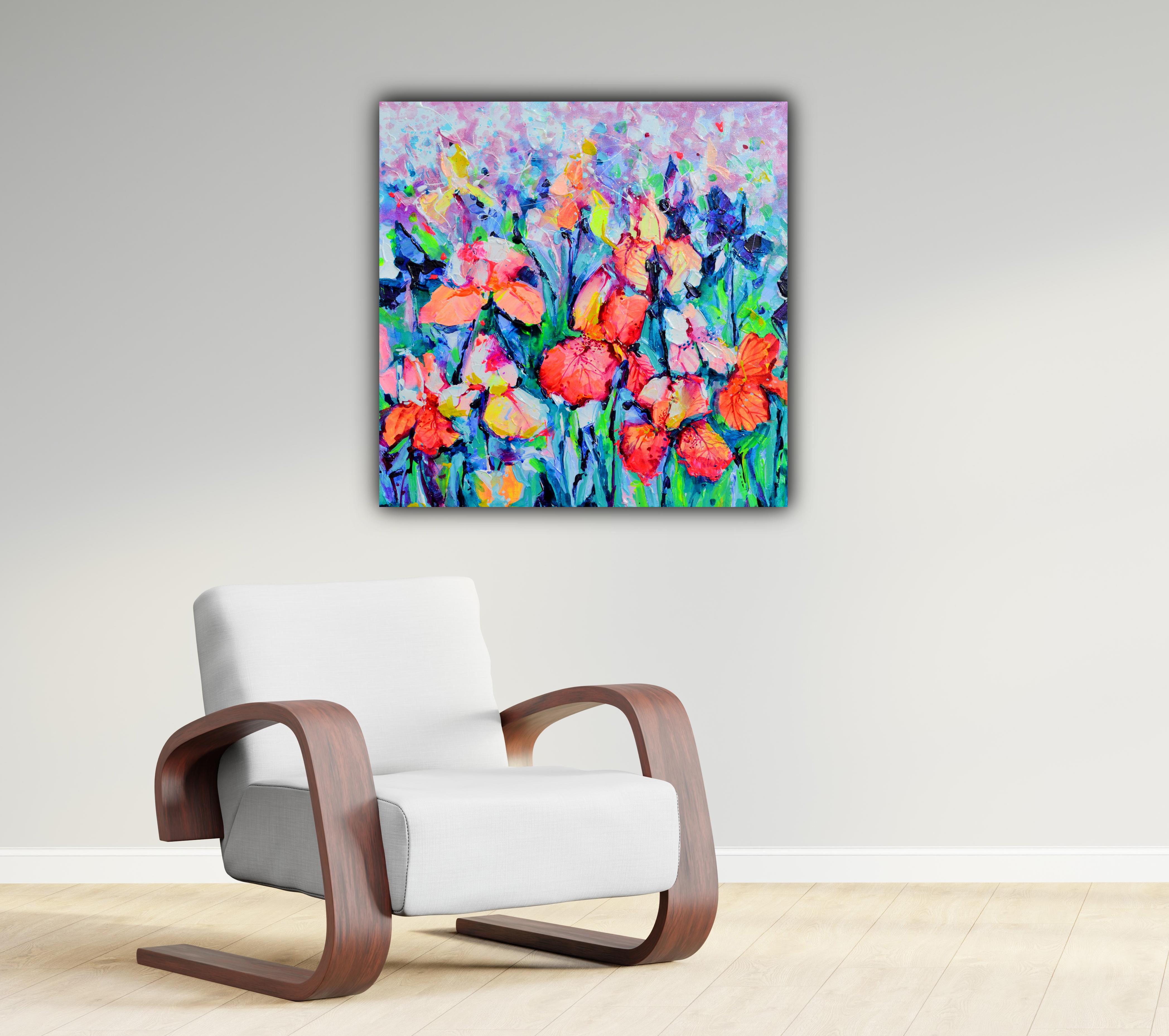 Field à fleurs iris - Painting de Soos Roxana Gabriela