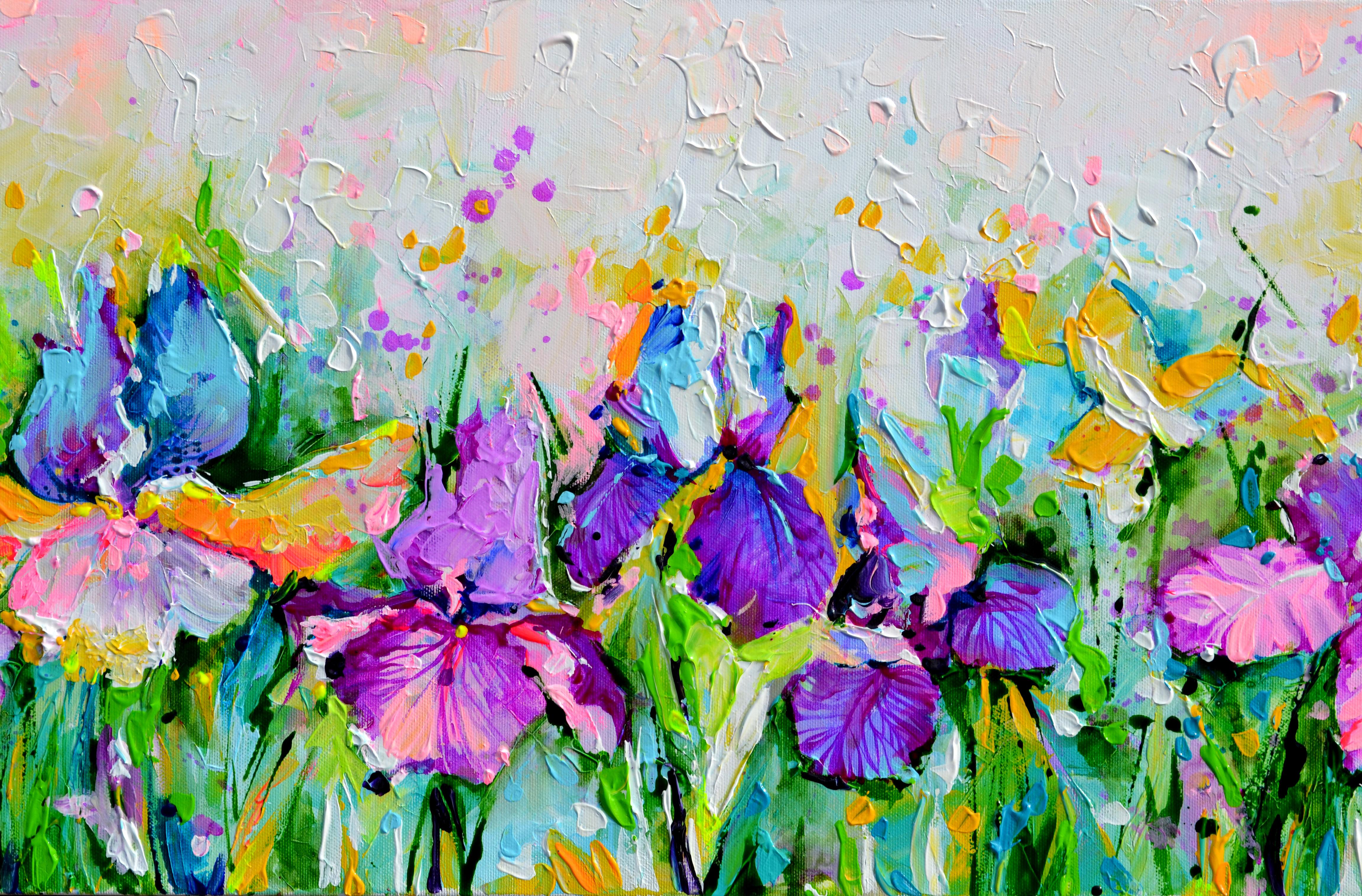 Campo di fiori di iris - Painting Impressionismo di Soos Roxana Gabriela