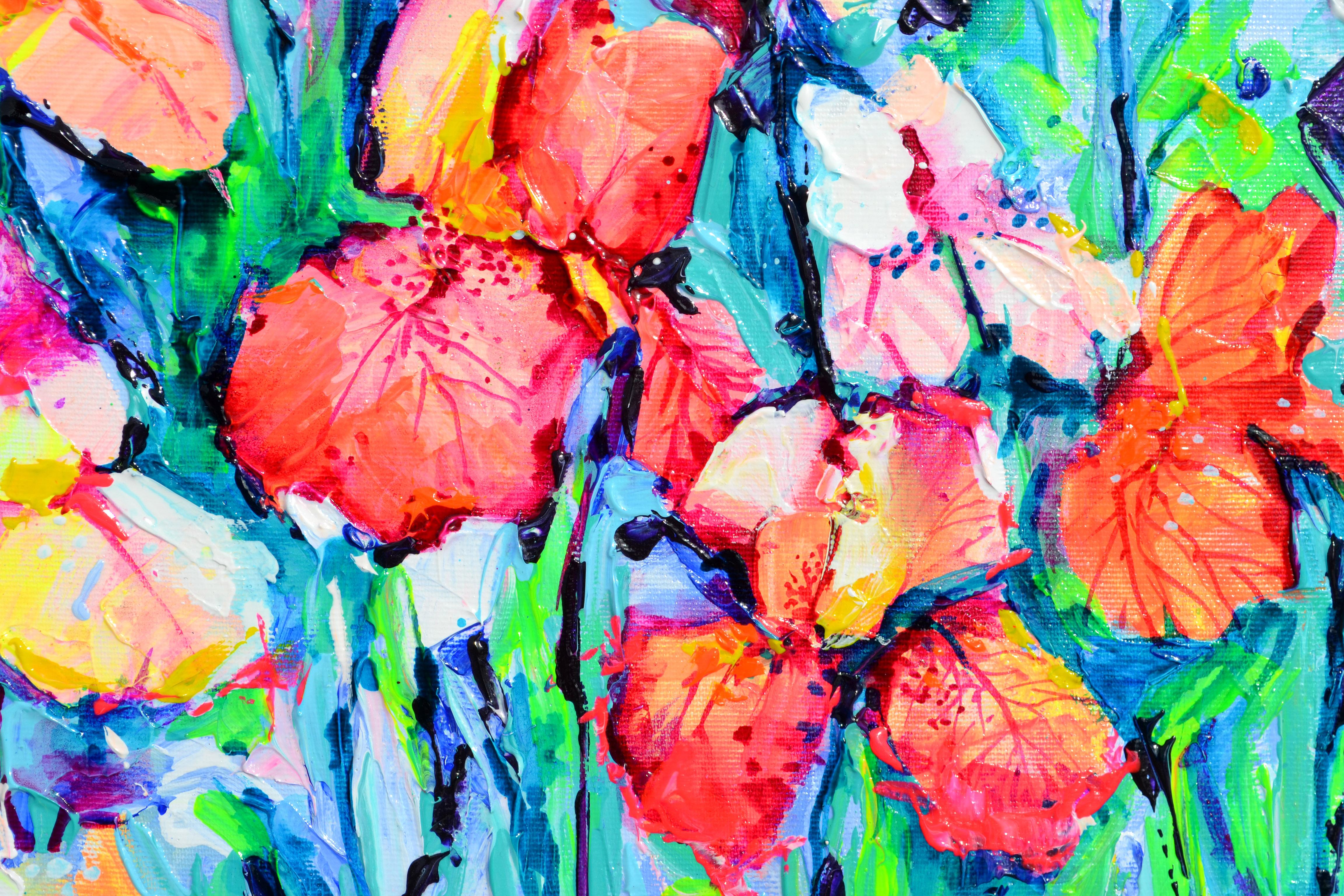 Field à fleurs iris - Impressionnisme Painting par Soos Roxana Gabriela