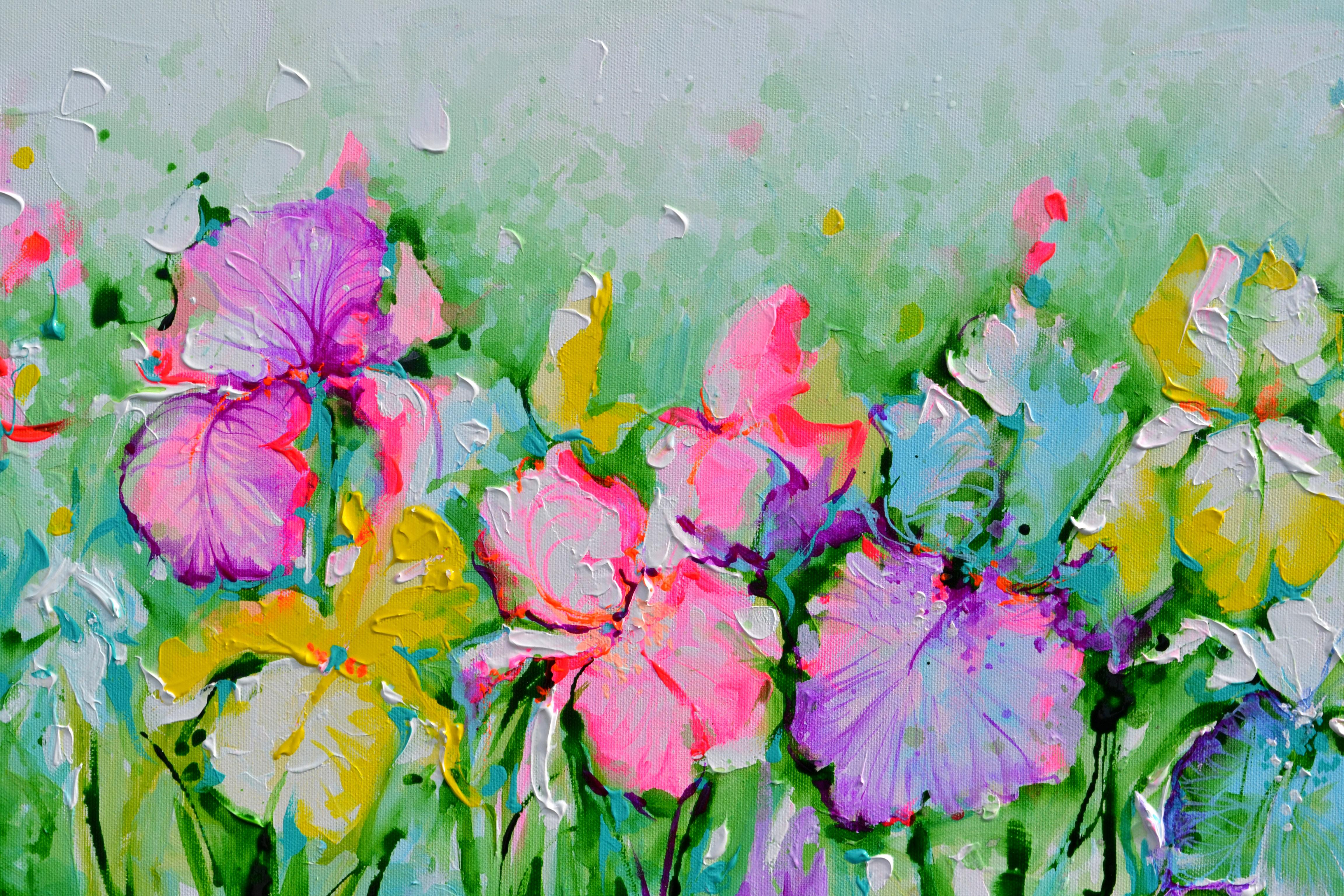 Campo de flores de lirio - Landscape Painting Azul de Soos Roxana Gabriela