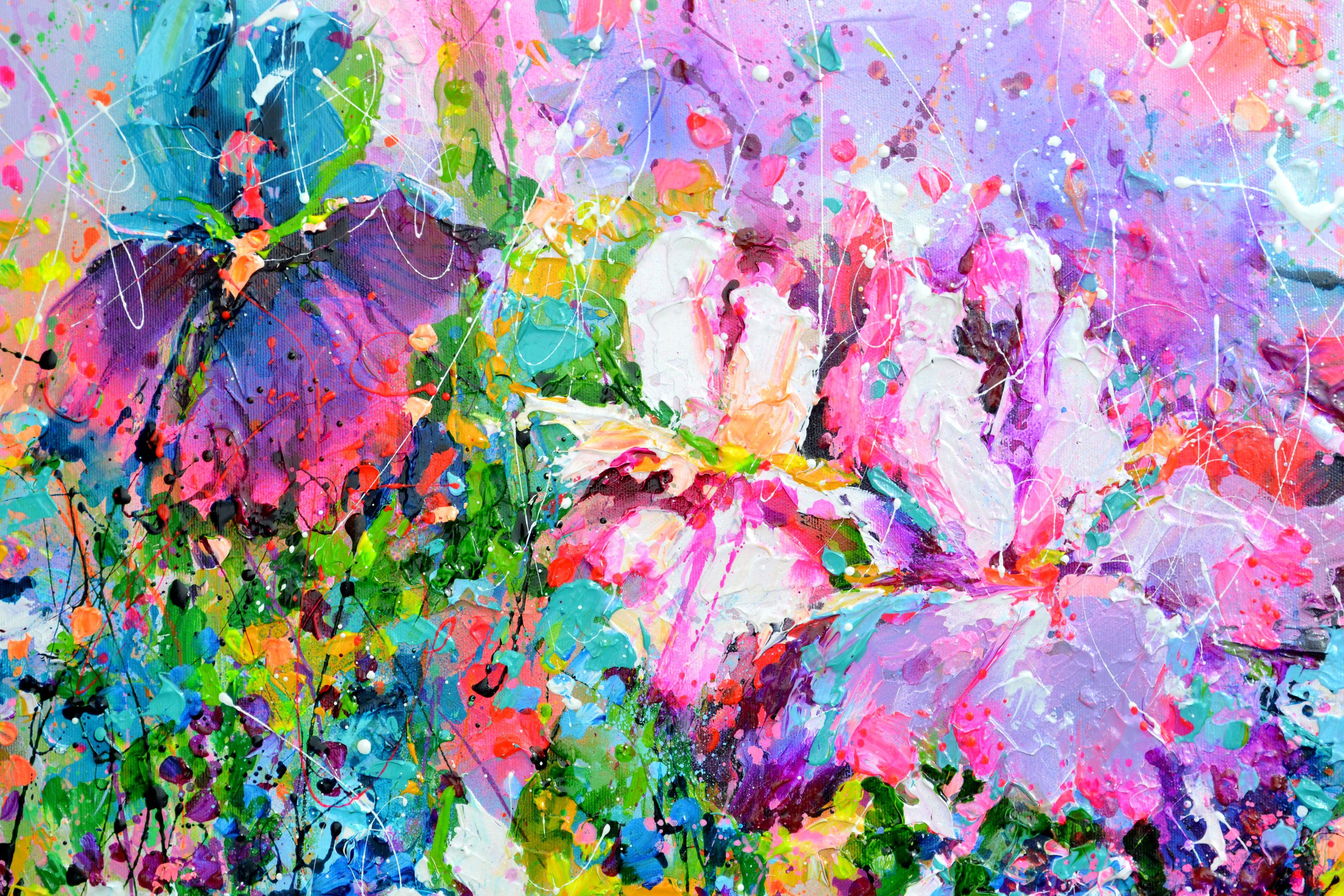 I've Dreamed 25 - Relief Colorful Floral Painting, Painting, Acrylic on Canvas For Sale 1