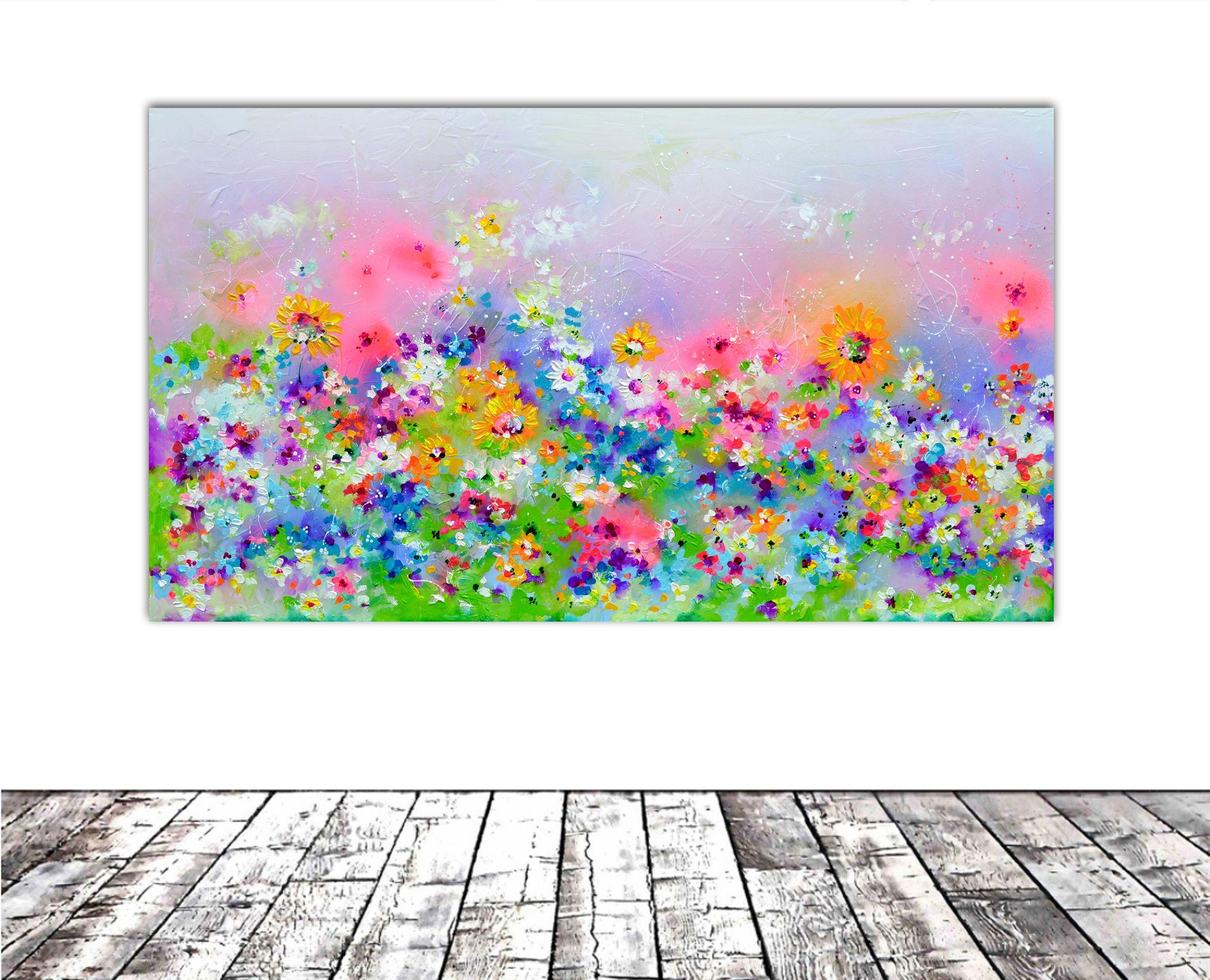 I've Dreamed 45 - Wild Flower Field, Painting, Acrylic on Canvas For Sale 1