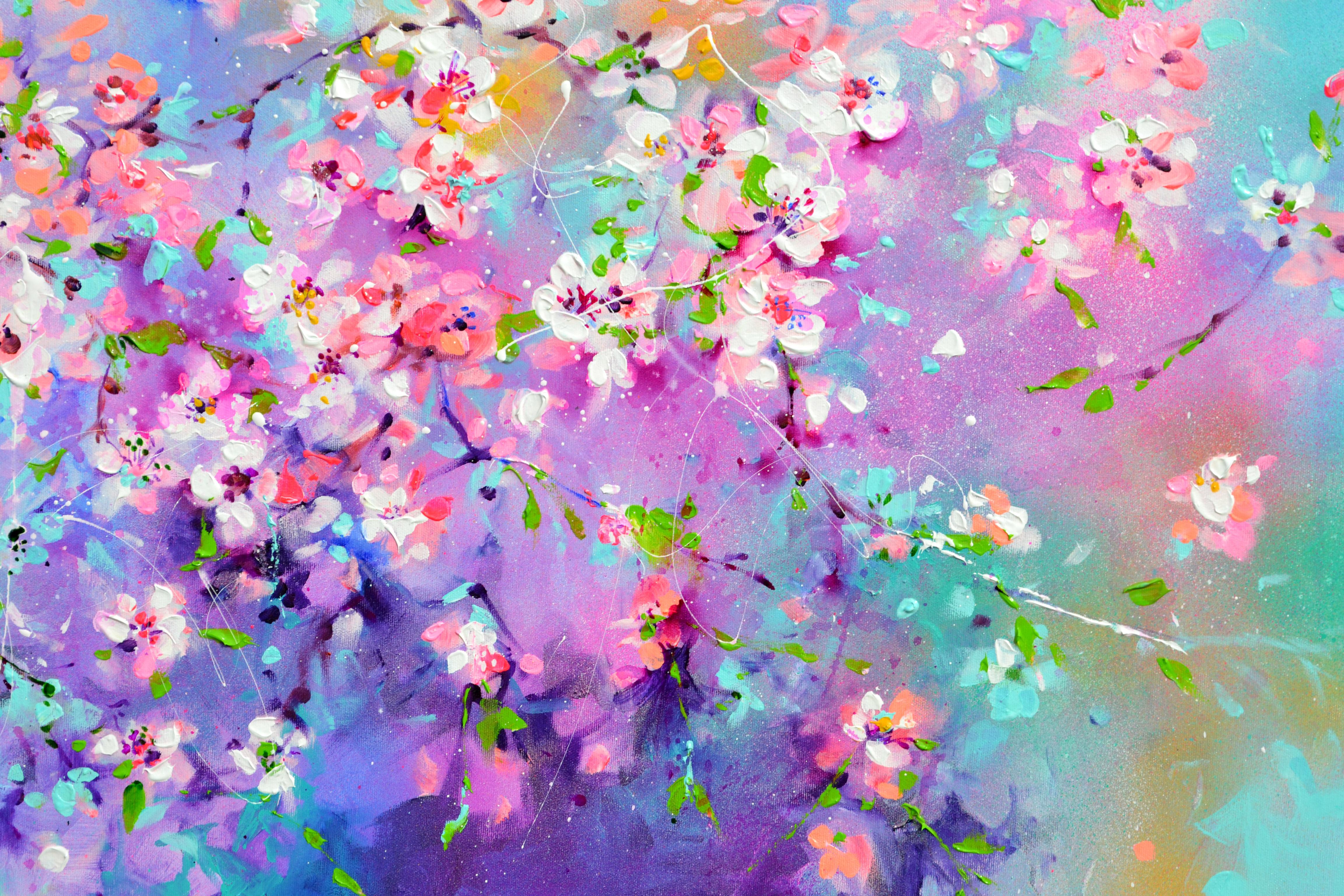 I've Dreamed 55 - Sakura Bunte Bluse mit bunter Blüte - 150x60 cm, Palettenmesser Moderne Kunst im Angebot 1