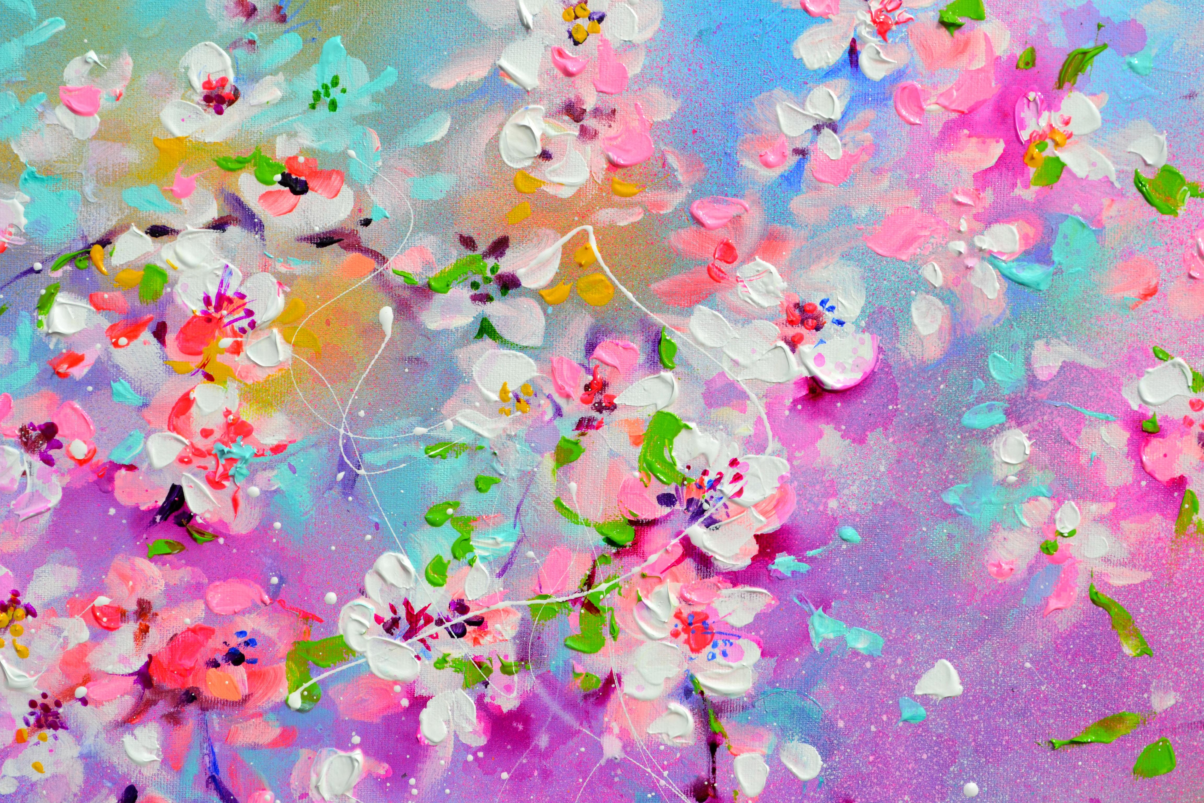 I've Dreamed 55 - Sakura Bunte Bluse mit bunter Blüte - 150x60 cm, Palettenmesser Moderne Kunst im Angebot 2