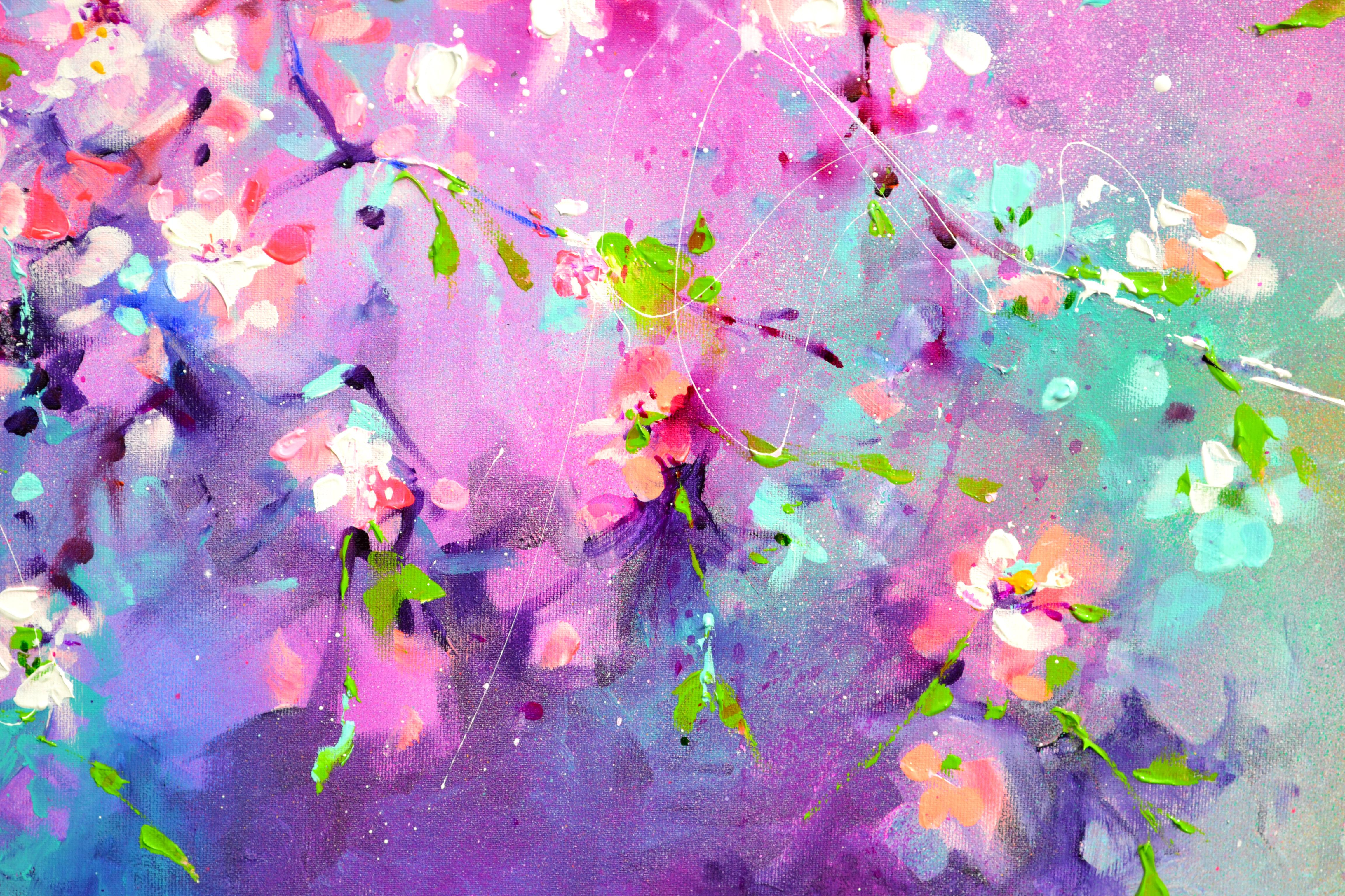 I've Dreamed 55 - Sakura Bunte Bluse mit bunter Blüte - 150x60 cm, Palettenmesser Moderne Kunst im Angebot 3