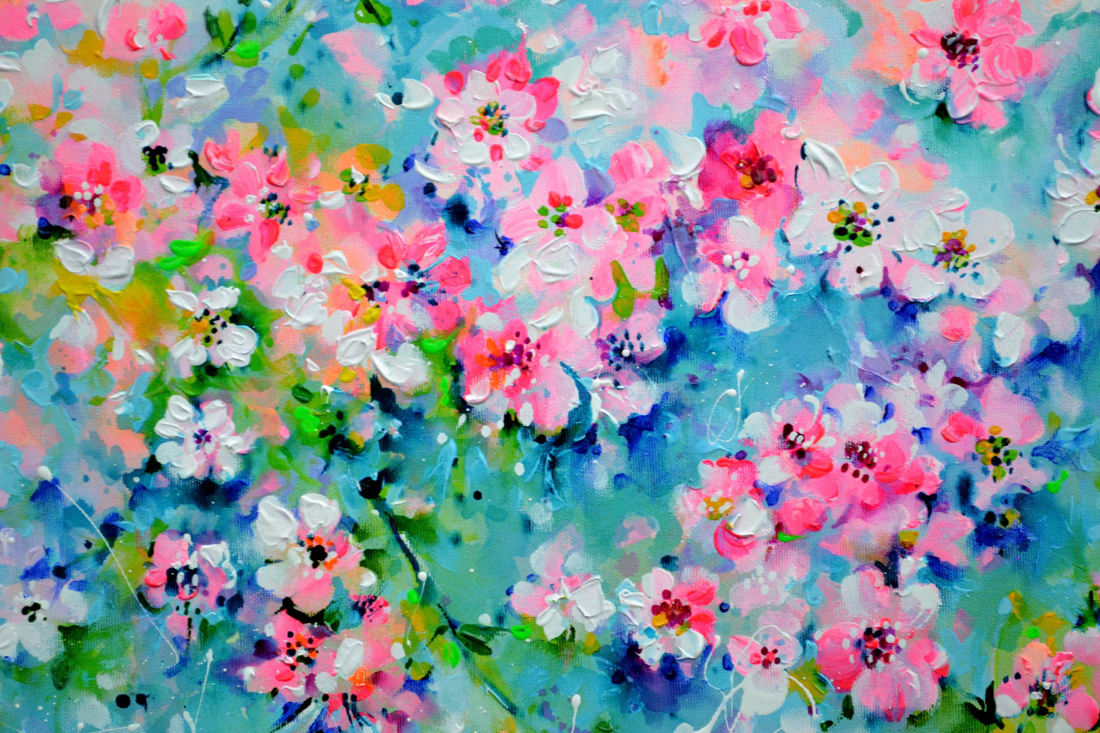 I've Dreamed 56 Sakura Cherry Tree Flower Blossom - Blue Landscape Painting by Soos Roxana Gabriela