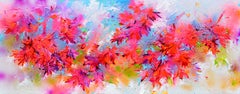 Japanese Garden - Red Maple Tree, Painting, Acrylic on Canvas