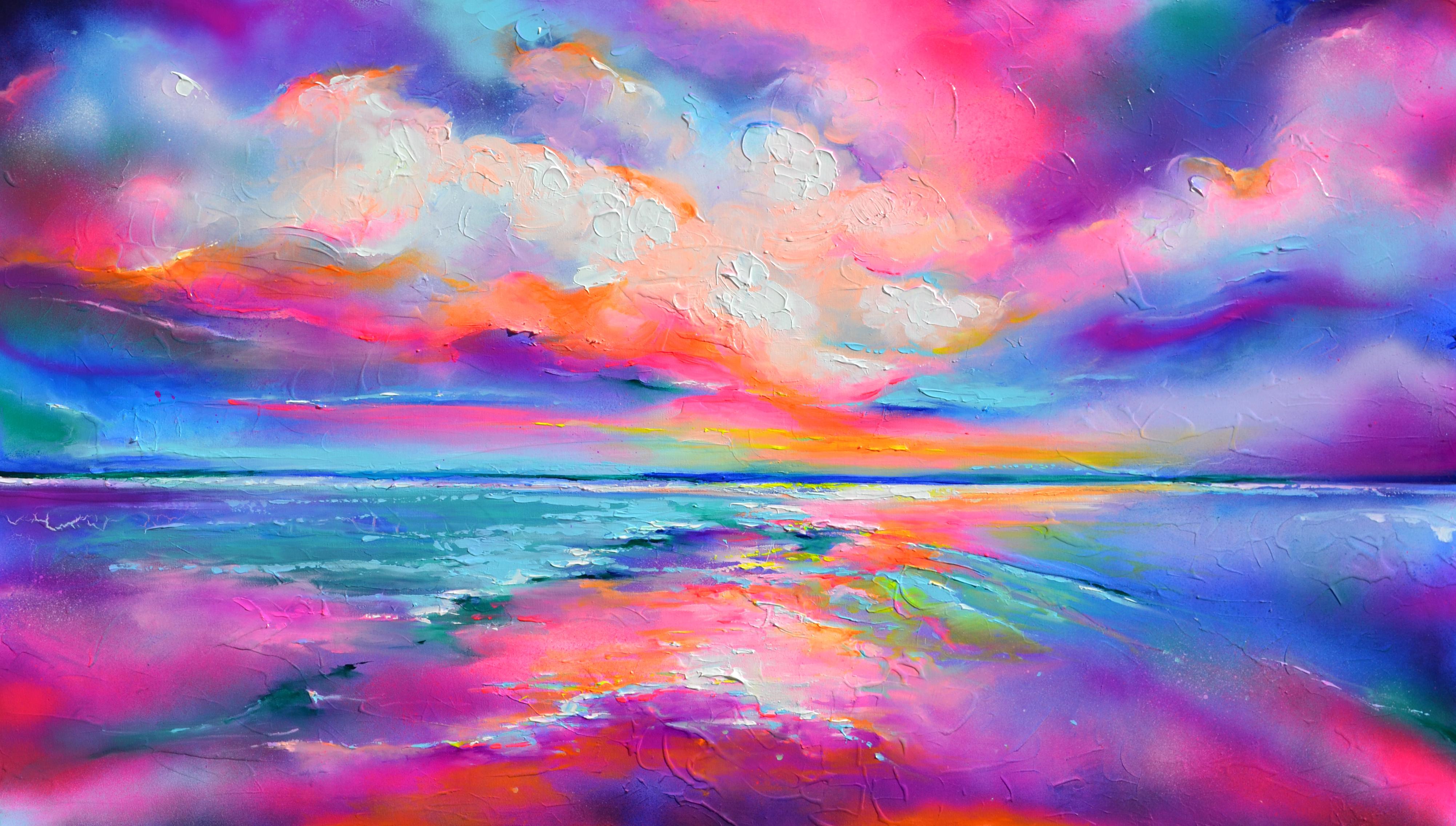 Soos Roxana Gabriela Interior Painting - New Horizon 170 - Large Seascape, 55x31" Sunset, Sunrise, Ocean Painting