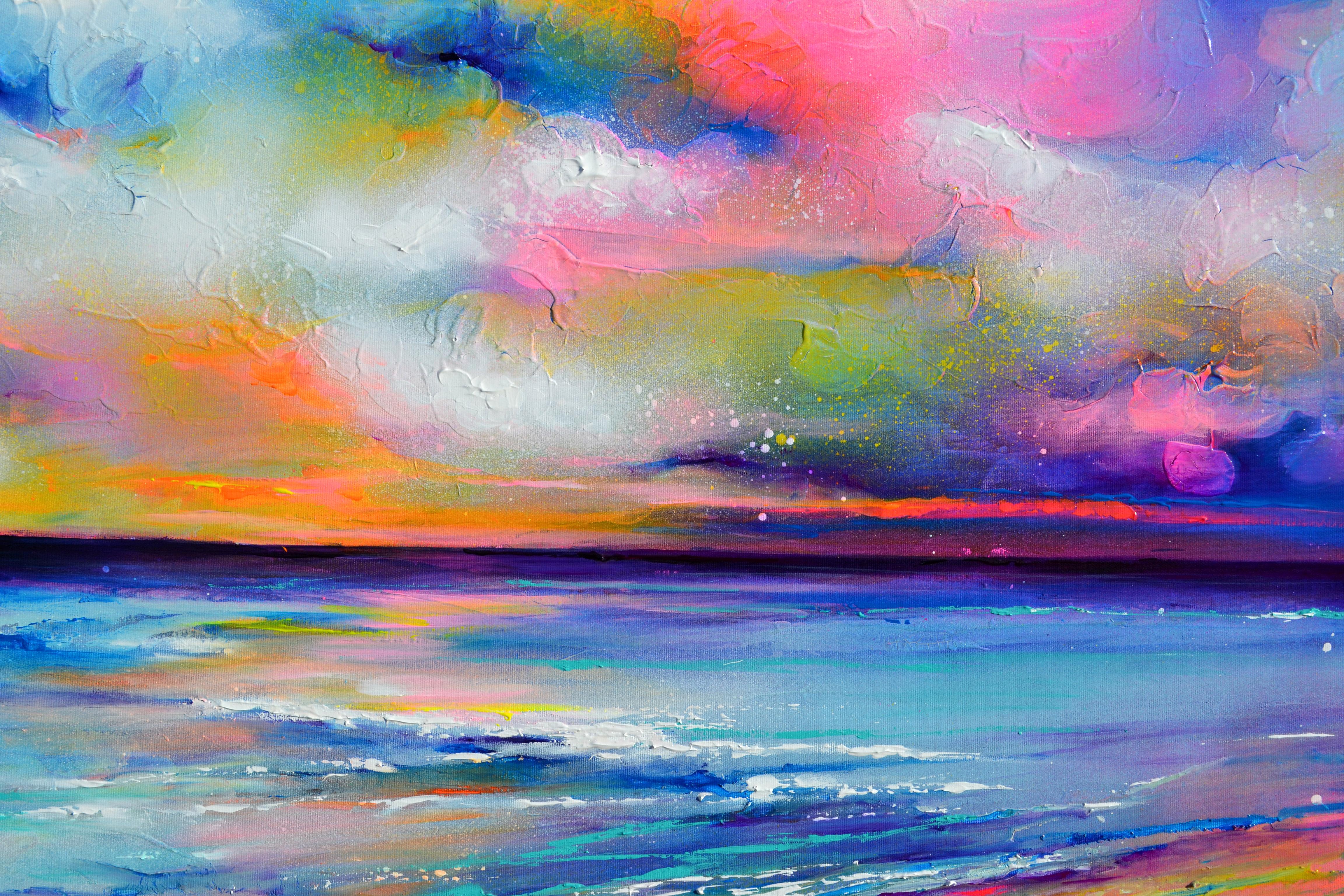 Nuevo Horizonte 175 Colorido paisaje marino al atardecer - Painting Impresionista de Soos Roxana Gabriela