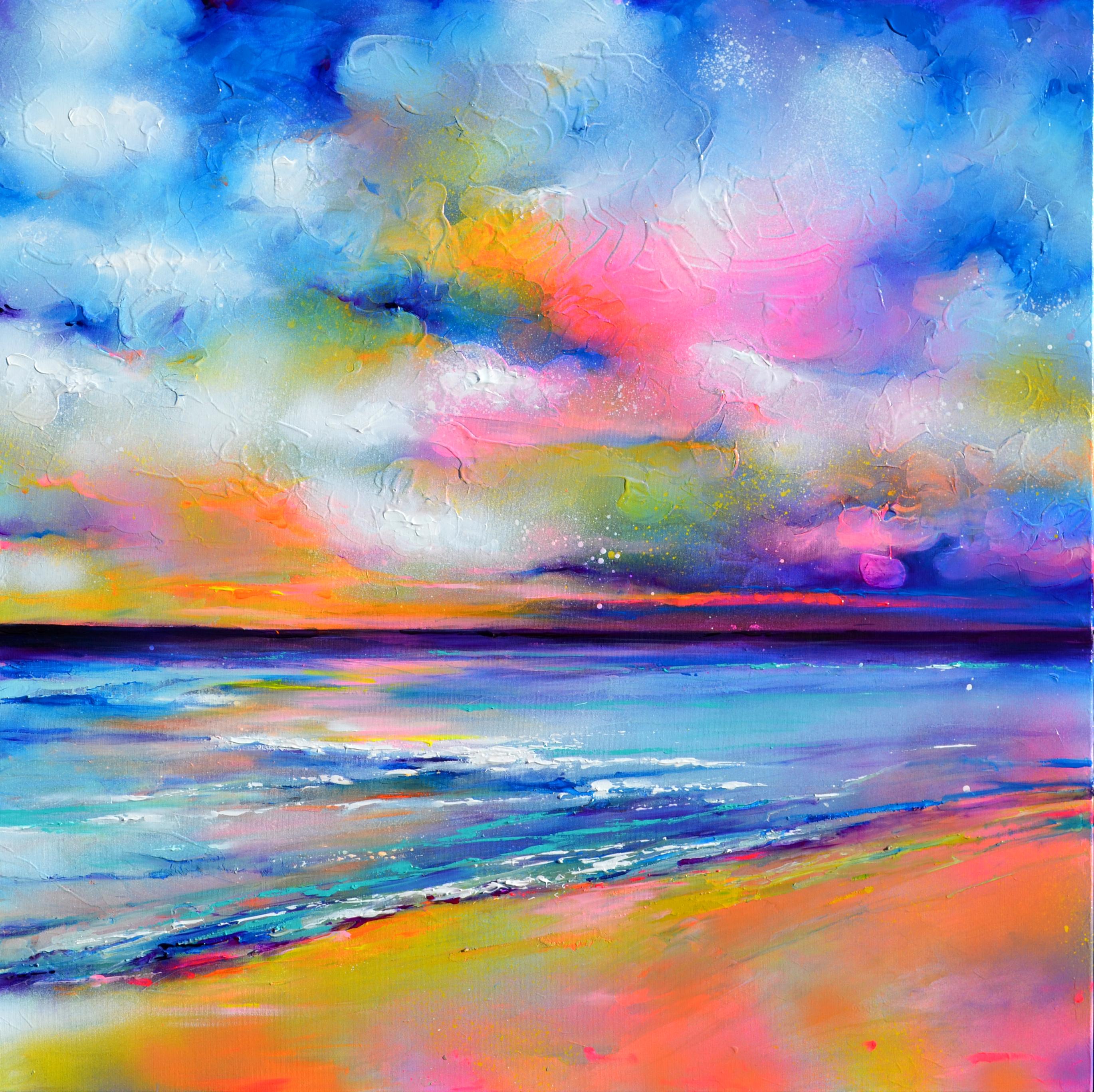 Soos Roxana Gabriela Landscape Painting - New Horizon 175 Colourful Sunset Seascape