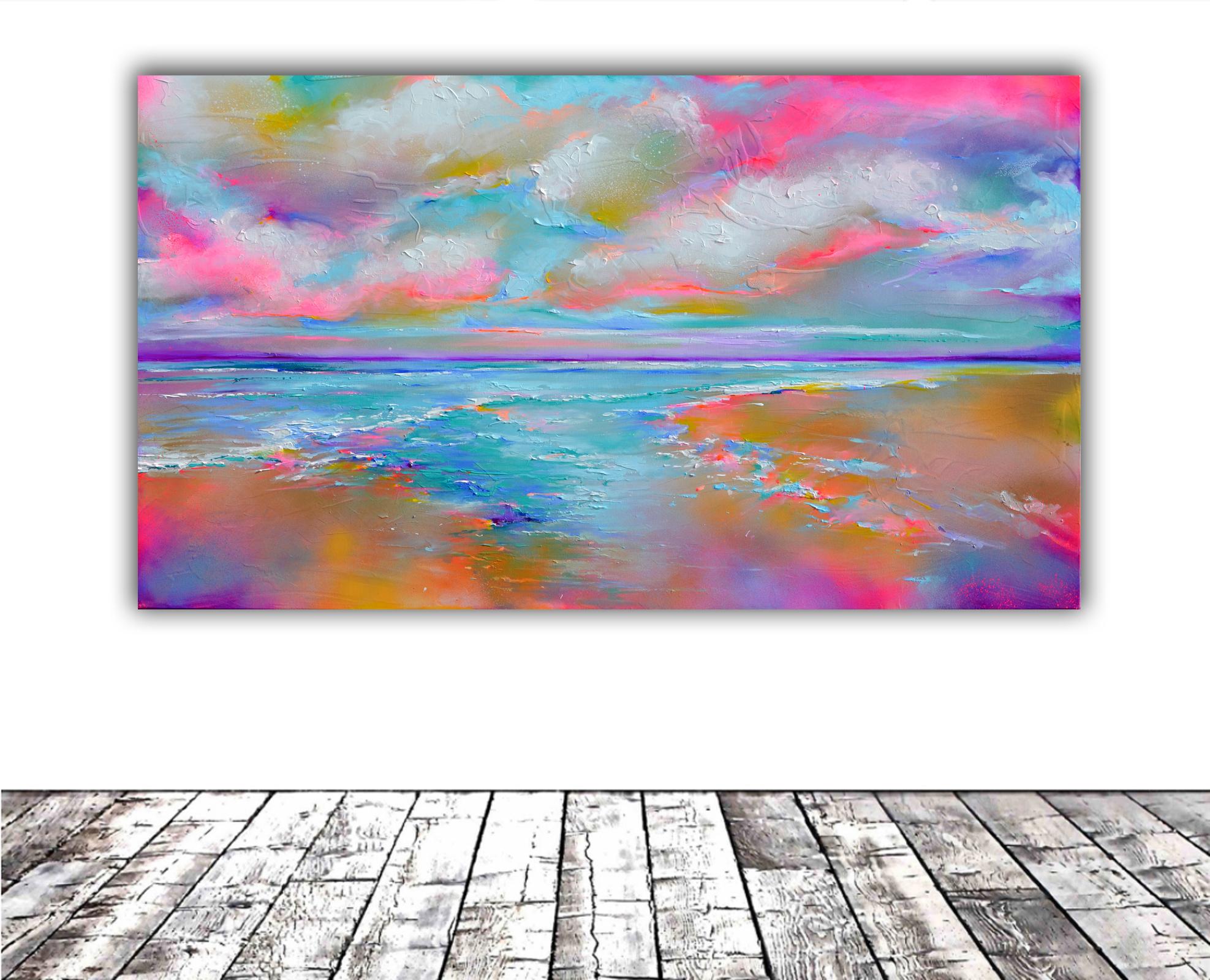 New Horizon 176 - Große Meereslandschaft, Sonnenuntergang, Sonnenaufgang, Meer Gemälde – Painting von Soos Roxana Gabriela