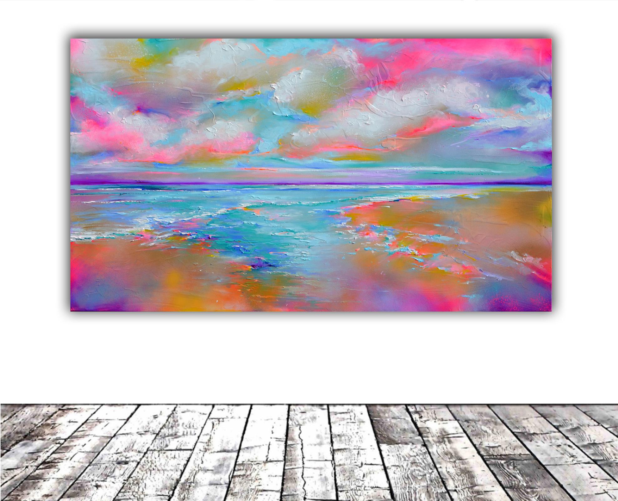 New Horizon 176 - Grand paysage marin, coucher de soleil, lever de soleil, peinture de l'océan - Painting de Soos Roxana Gabriela