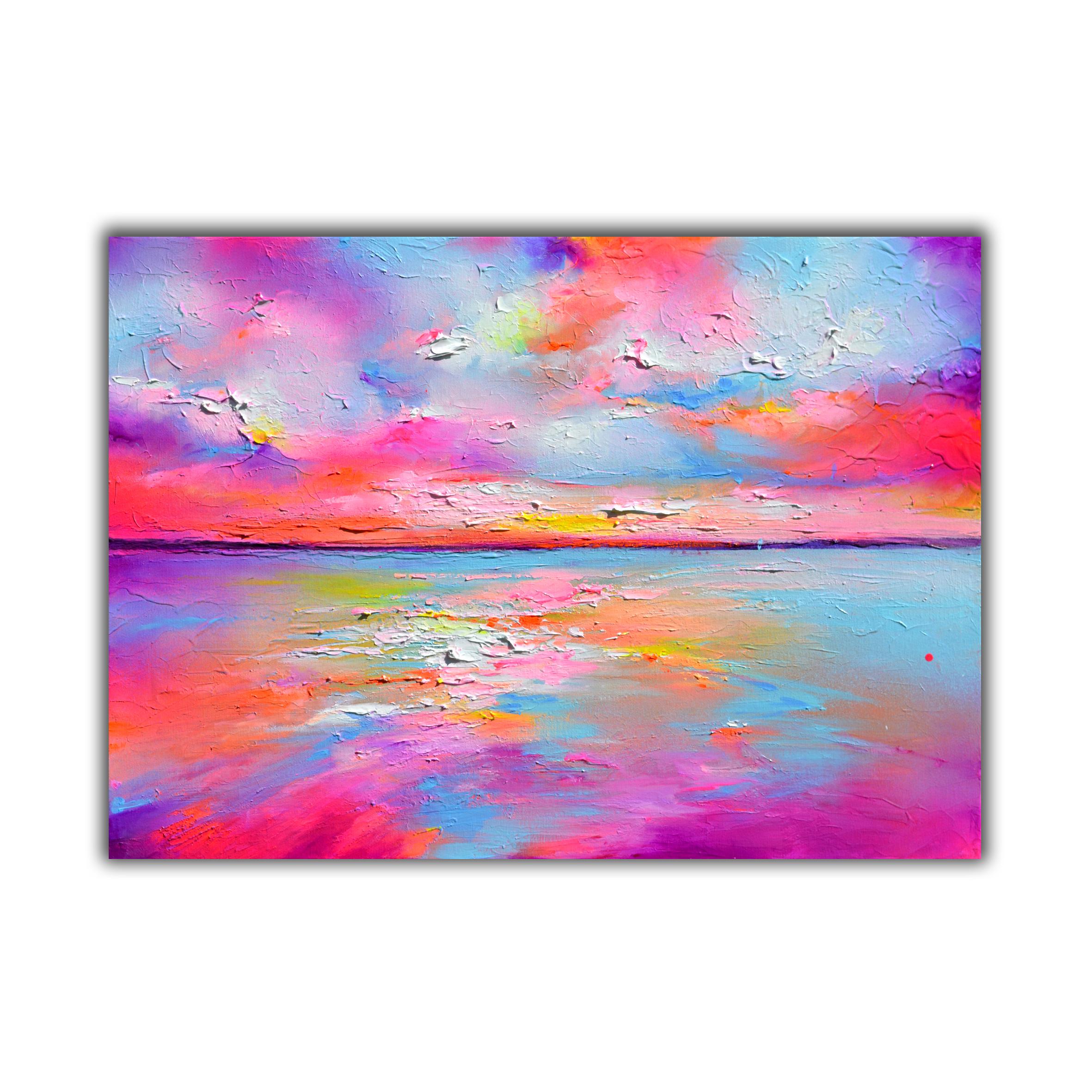 New Horizon 179 Colourful Sunset Seascape 50x70 cm - Painting by Soos Roxana Gabriela