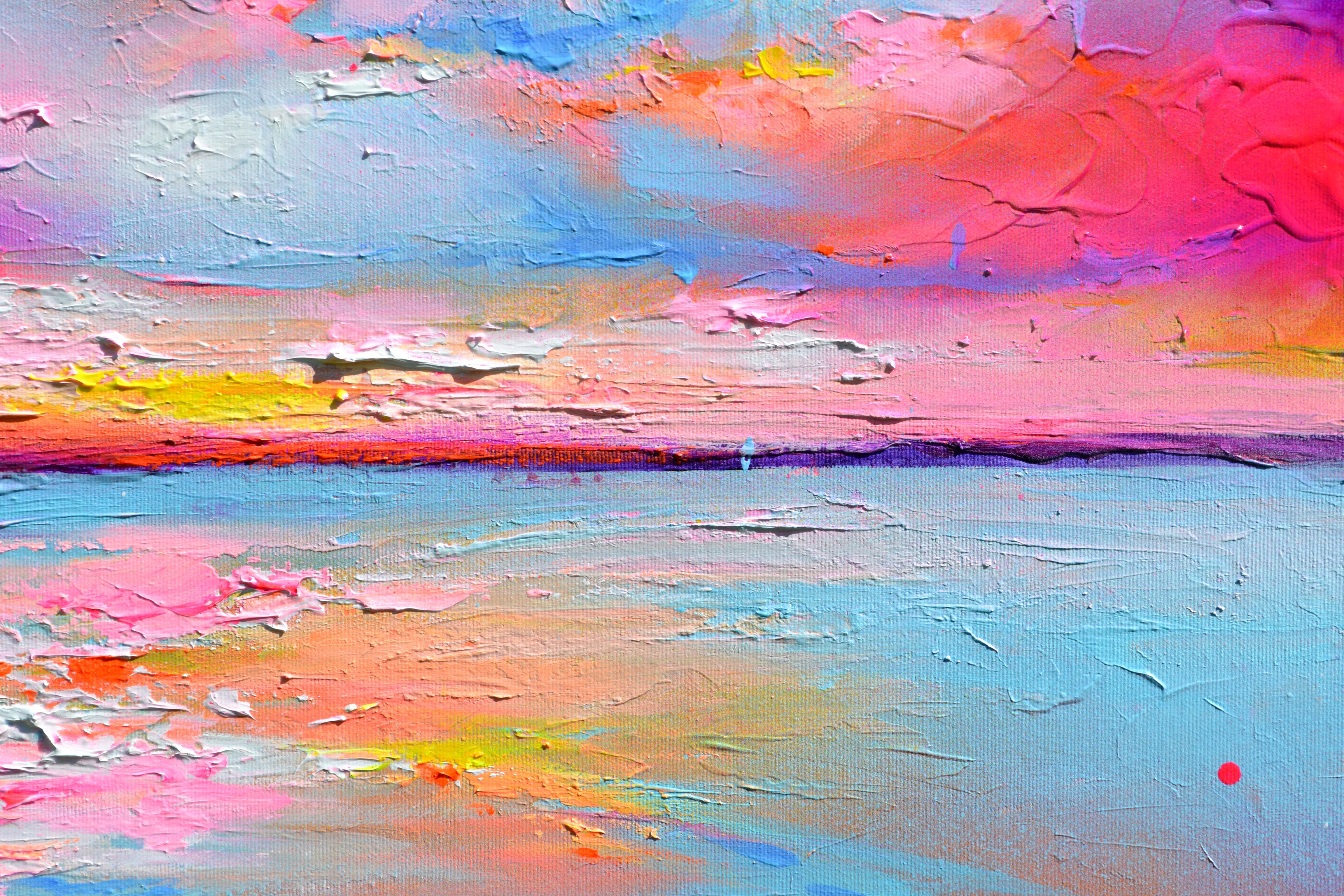 New Horizon 179 Colourful Sunset Seascape 50x70 cm - Impressionist Painting by Soos Roxana Gabriela