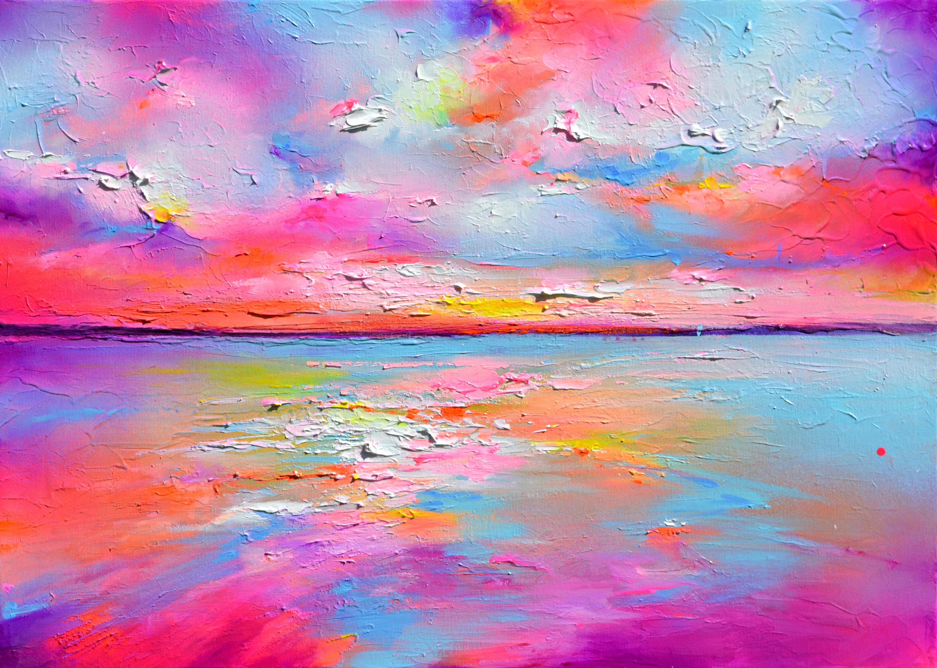 Soos Roxana Gabriela Landscape Painting - New Horizon 179 Colourful Sunset Seascape 50x70 cm