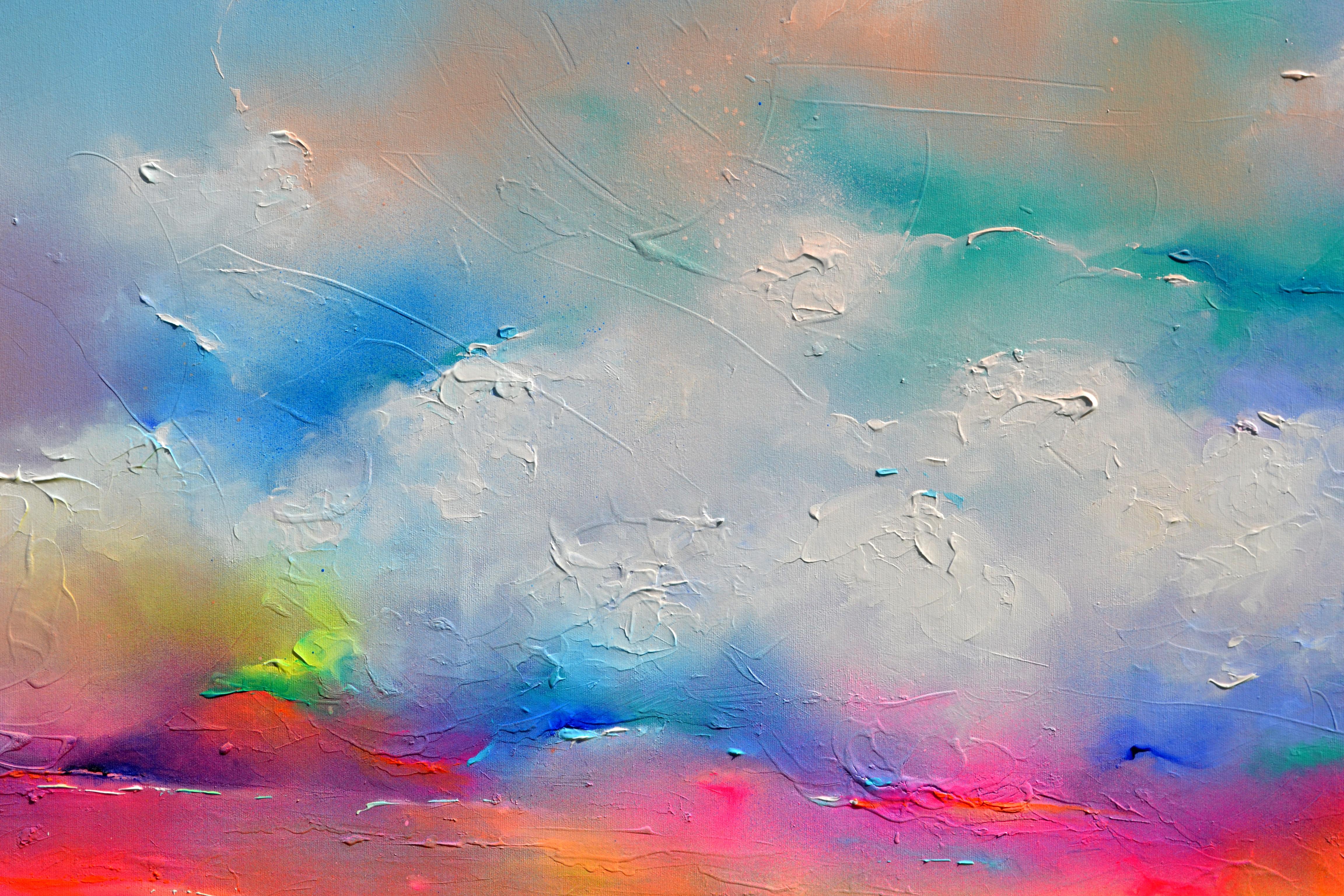 New Horizon 180 - Paesaggio marino di grandi dimensioni, tramonto, alba, oceano, pittura su spiaggia - Landscape Painting Grigio di Soos Roxana Gabriela