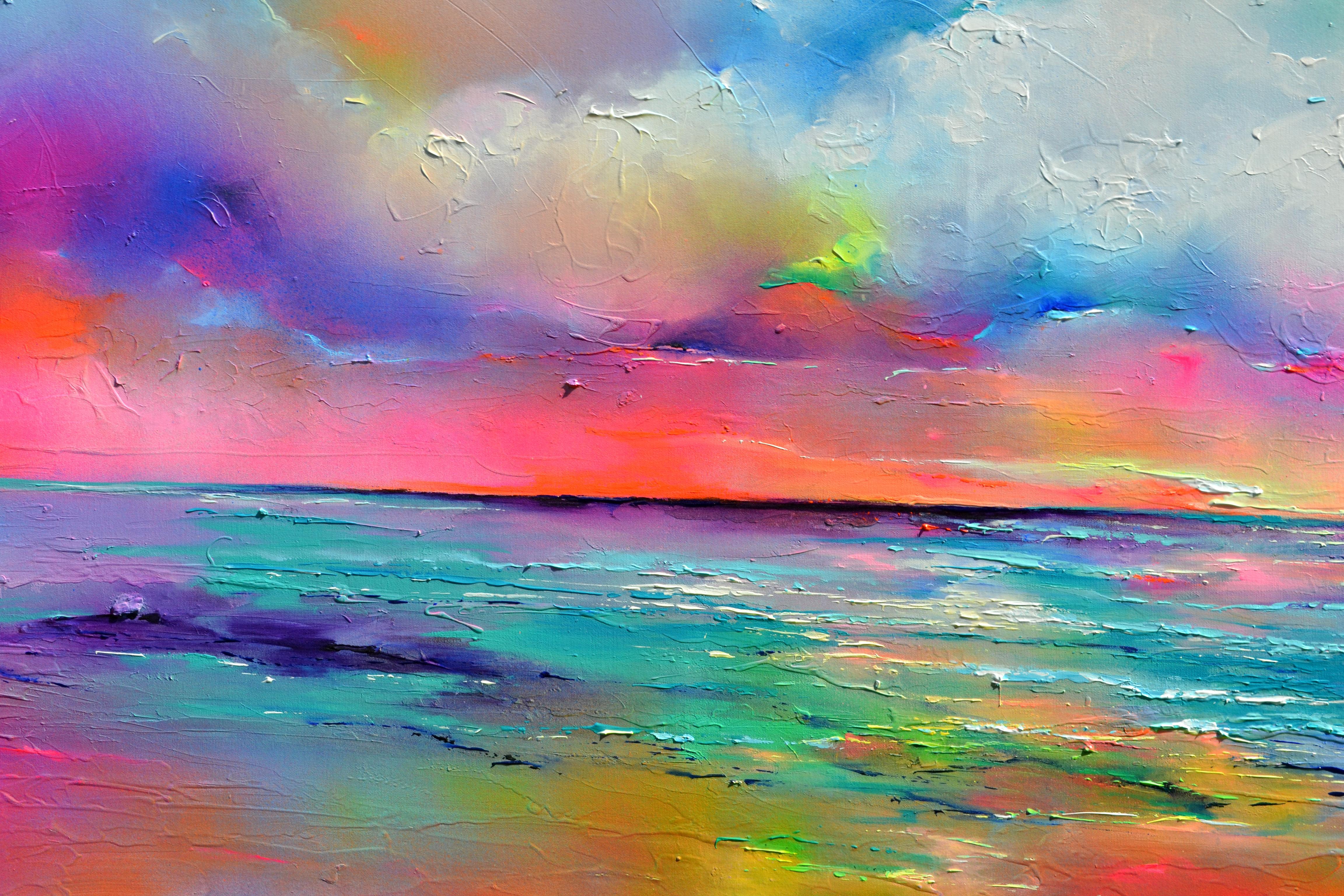 New Horizon 180 - Paesaggio marino di grandi dimensioni, tramonto, alba, oceano, pittura su spiaggia in vendita 1