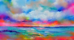 New Horizon 180 - Grand paysage marin, coucher de soleil, lever de soleil, océan, peinture de plage