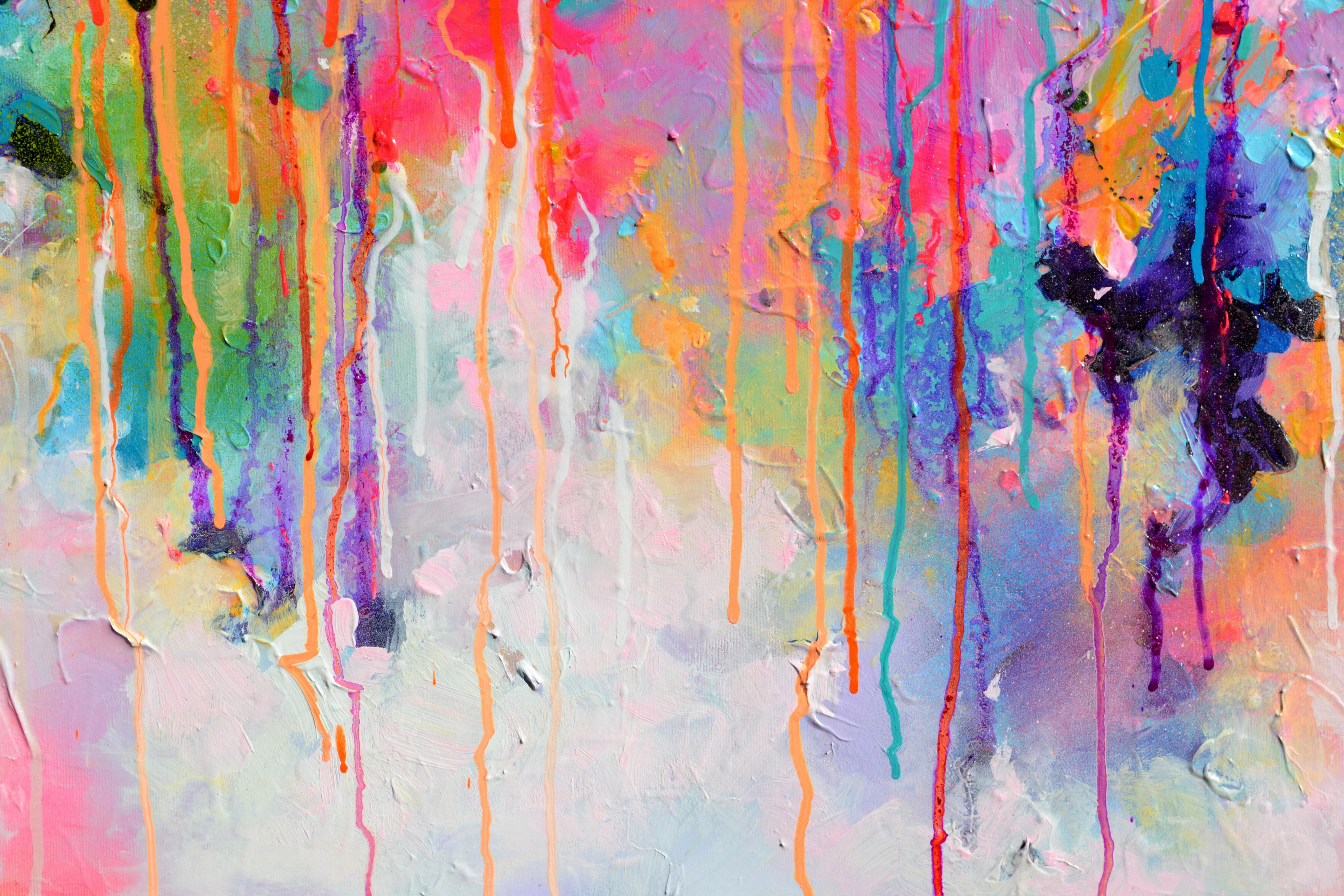 Ce magnifique abstrait moderne est une peinture 100% faite à la main, réalisée avec de nombreuses couches d'acryliques professionnelles et de sprays acryliques d'Amsterdam, vernis sur toile lourde tendue.

Prêt à être accroché avec les bords peints.
