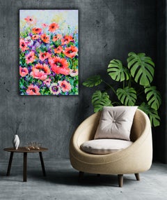 Oriental Poppies - Pink and Red Poppy Spring Flower Field Painting Signed 2026