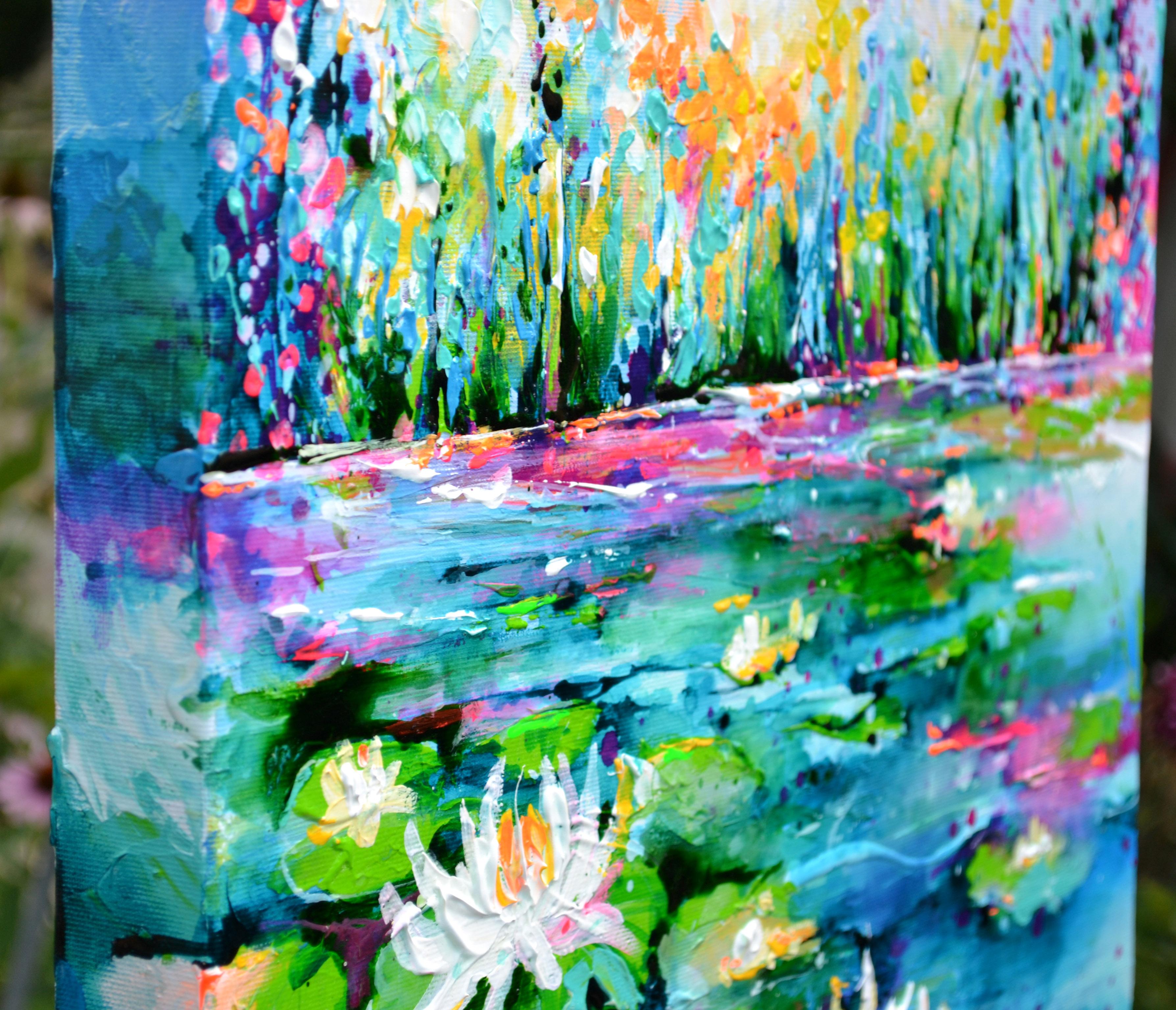 Lilies roses et blanches sur l'étang en vente 5
