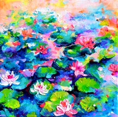 Nenúfares rosas en el estanque