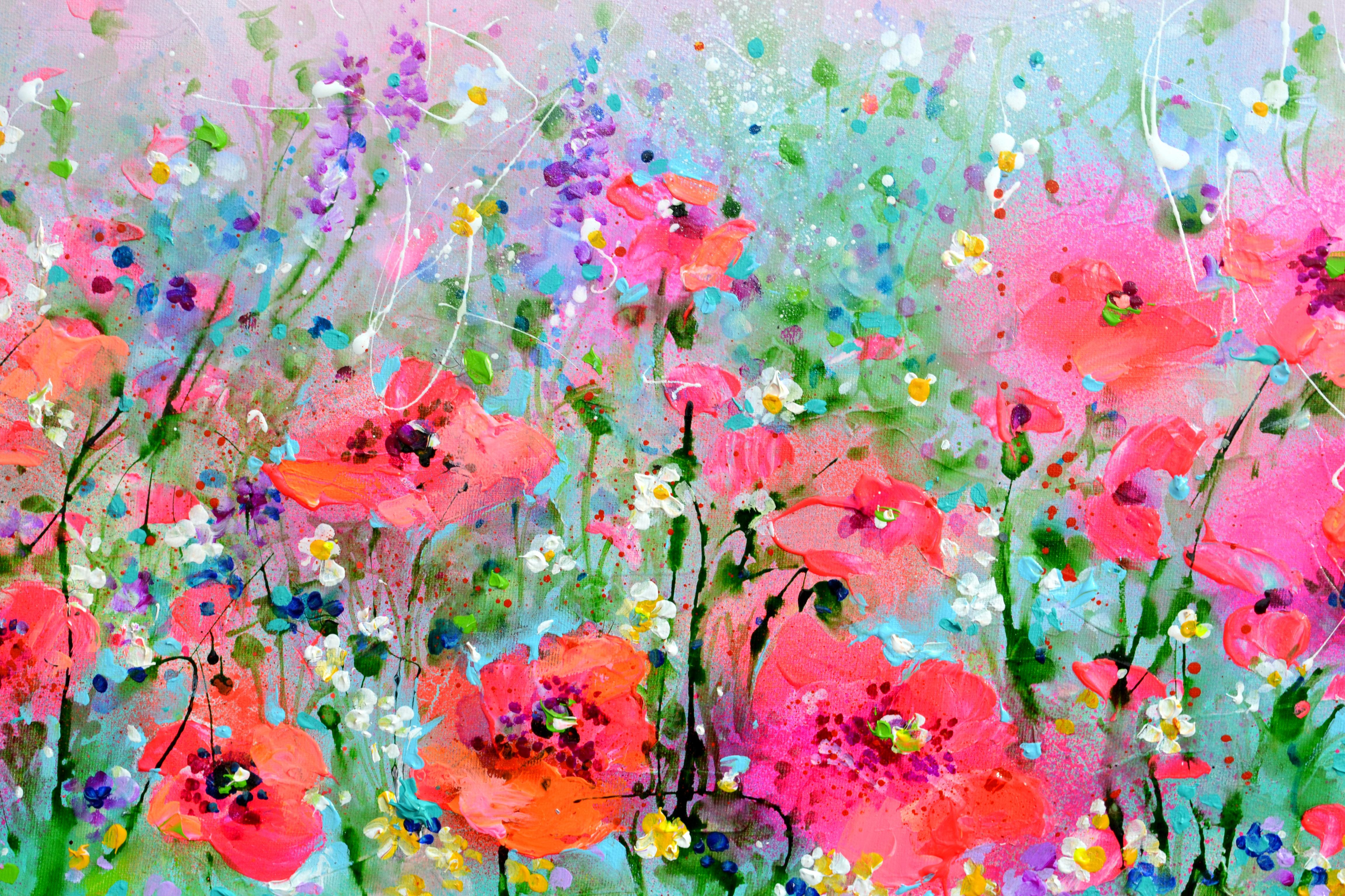 Poppy Field - Large Red Poppies Floral Painting For Sale 2