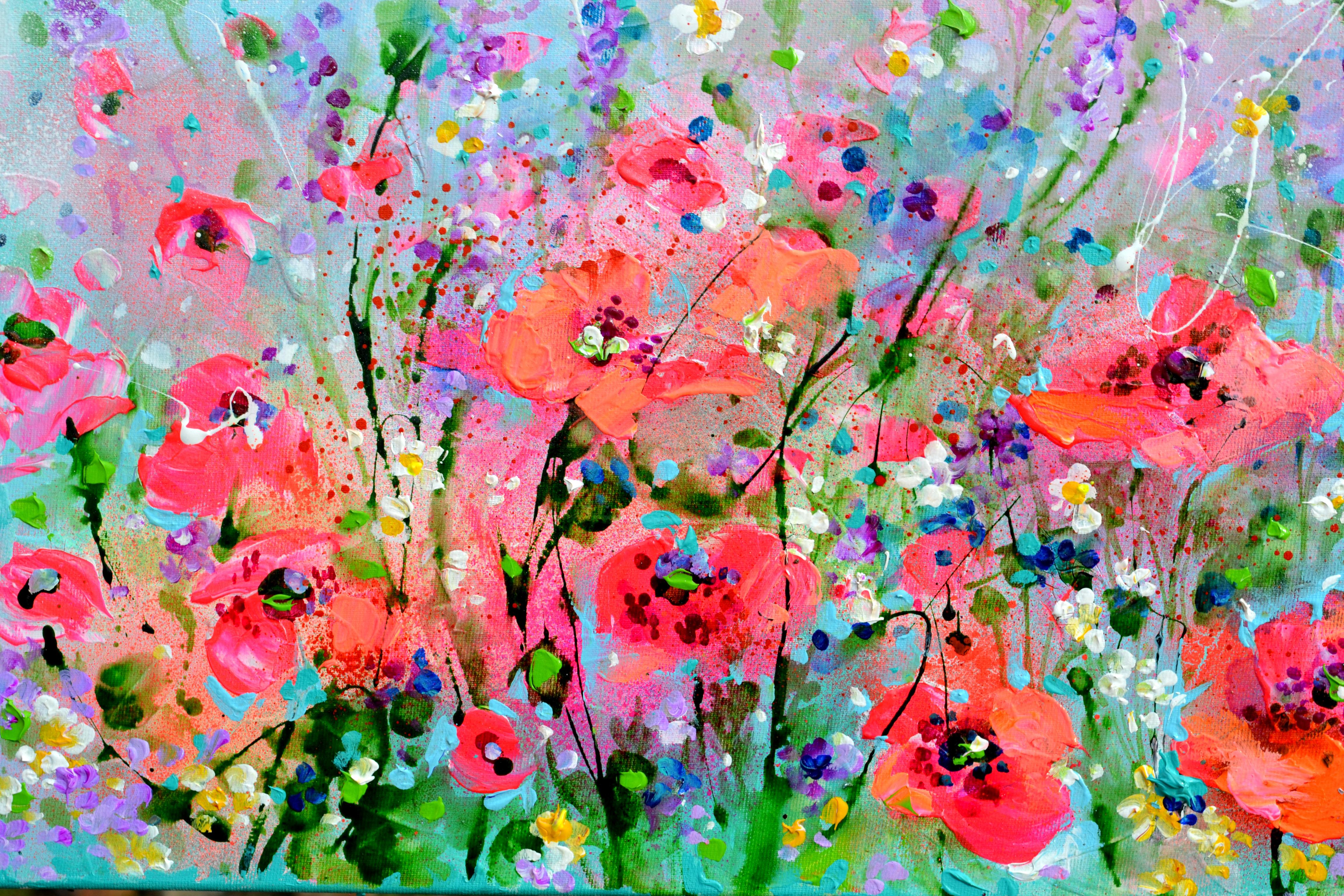 Campo de amapolas - Pintura floral grande Amapolas rojas 1