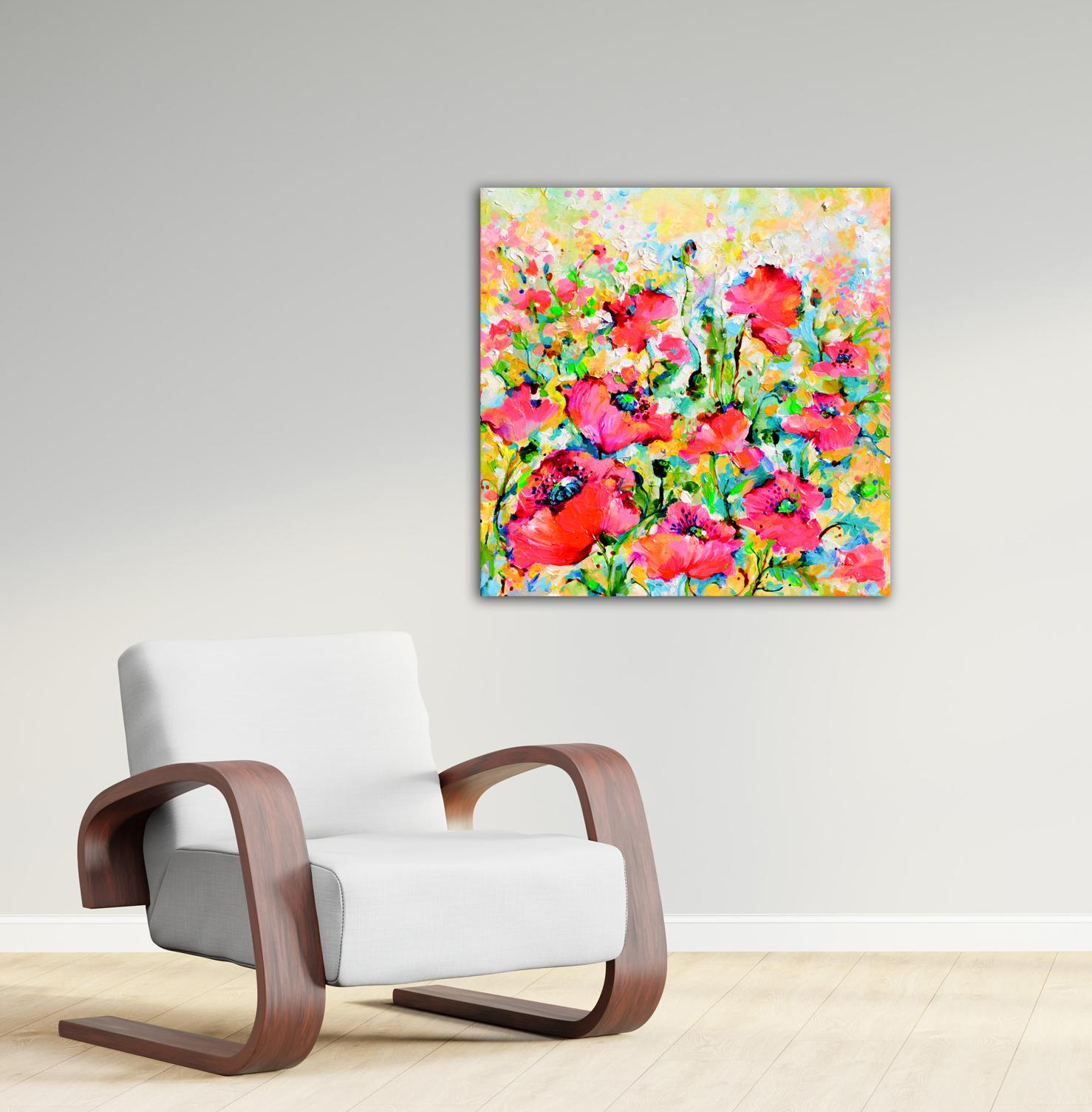 Roter Schlafmohn - Mohnblumenfeld – Painting von Soos Roxana Gabriela