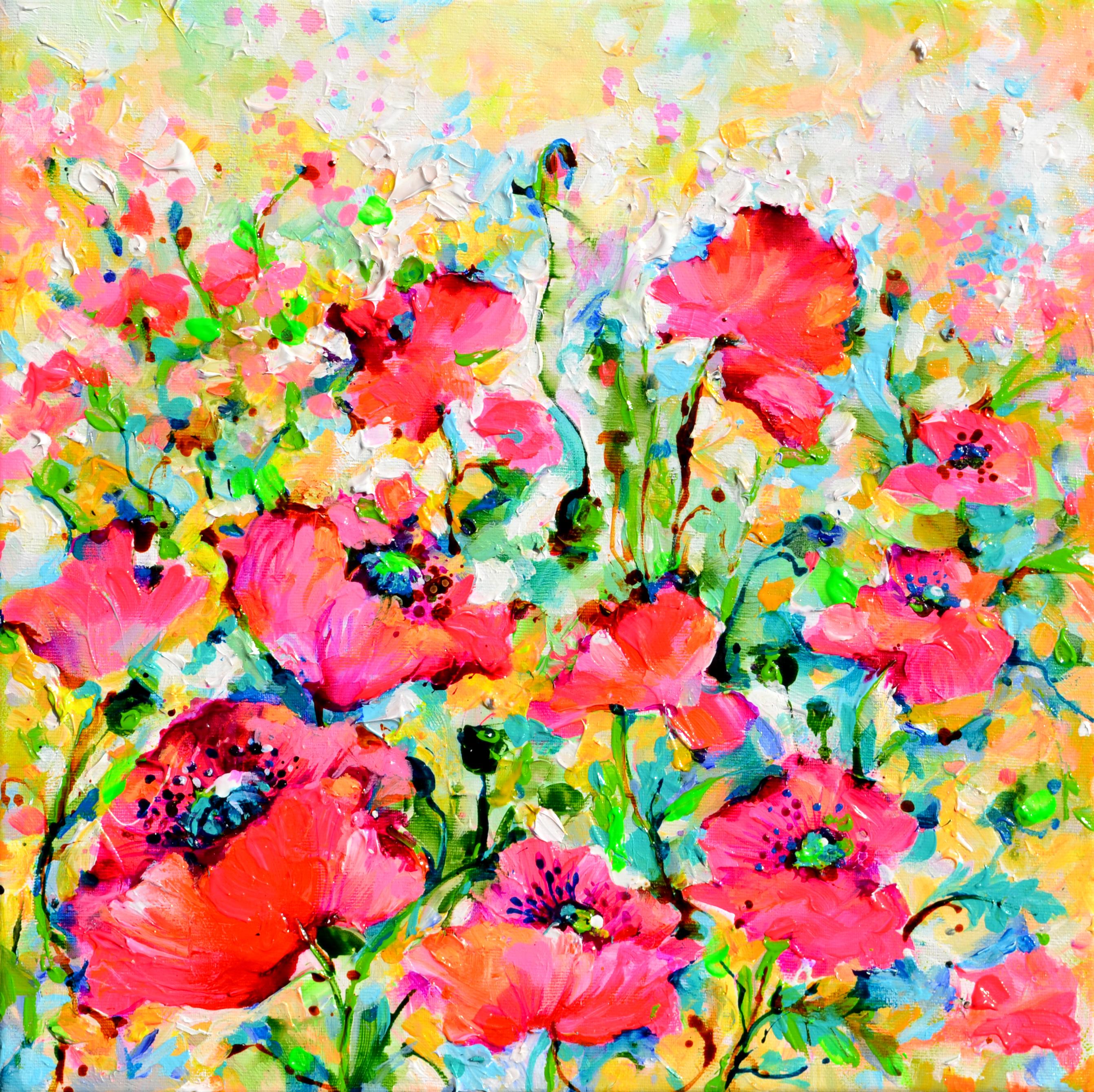 Soos Roxana Gabriela Landscape Painting – Roter Schlafmohn - Mohnblumenfeld