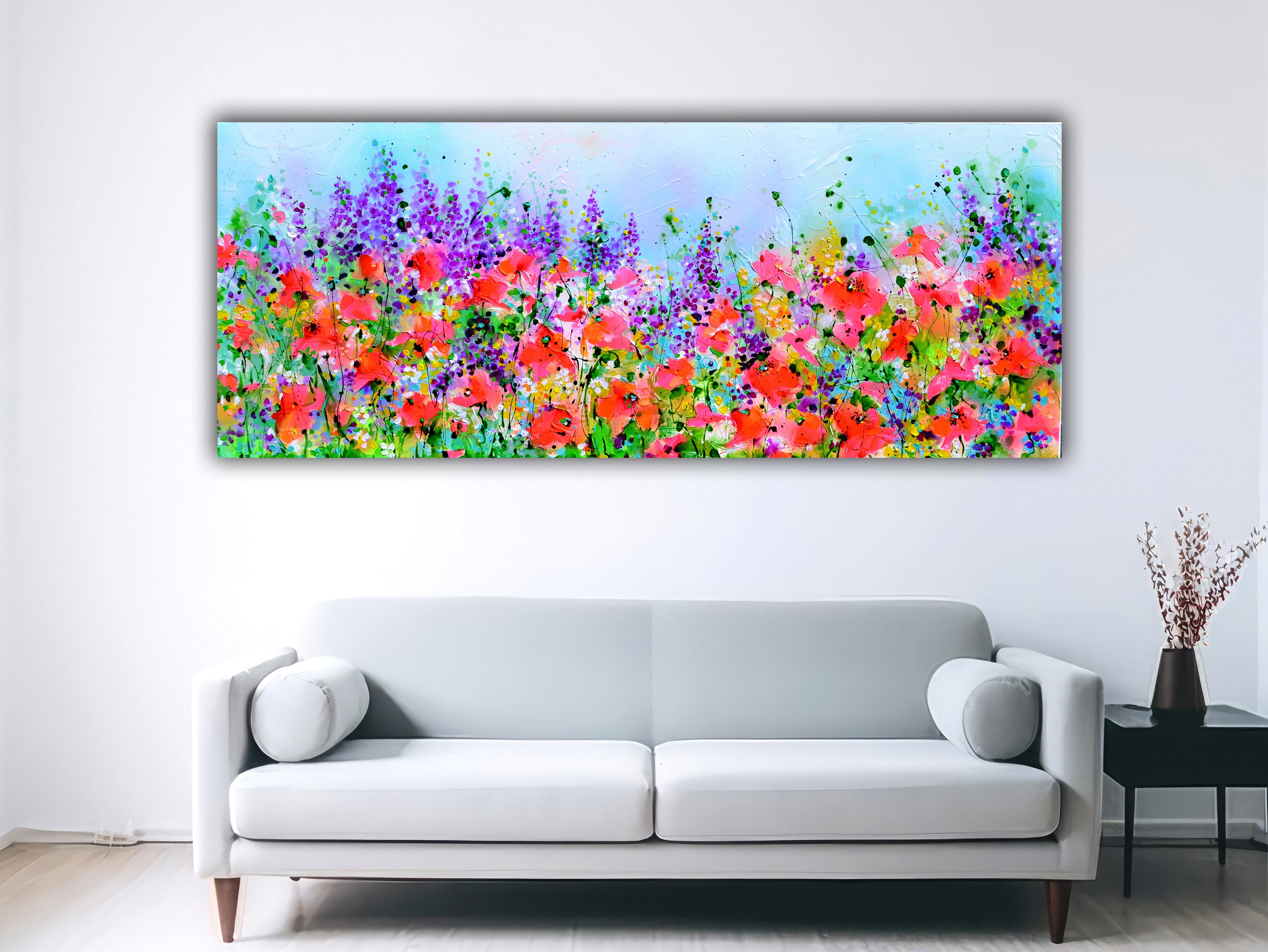 Amapola Roja - Amapolas Rojas y Delphinium Campo Salvaje - Painting de Soos Roxana Gabriela