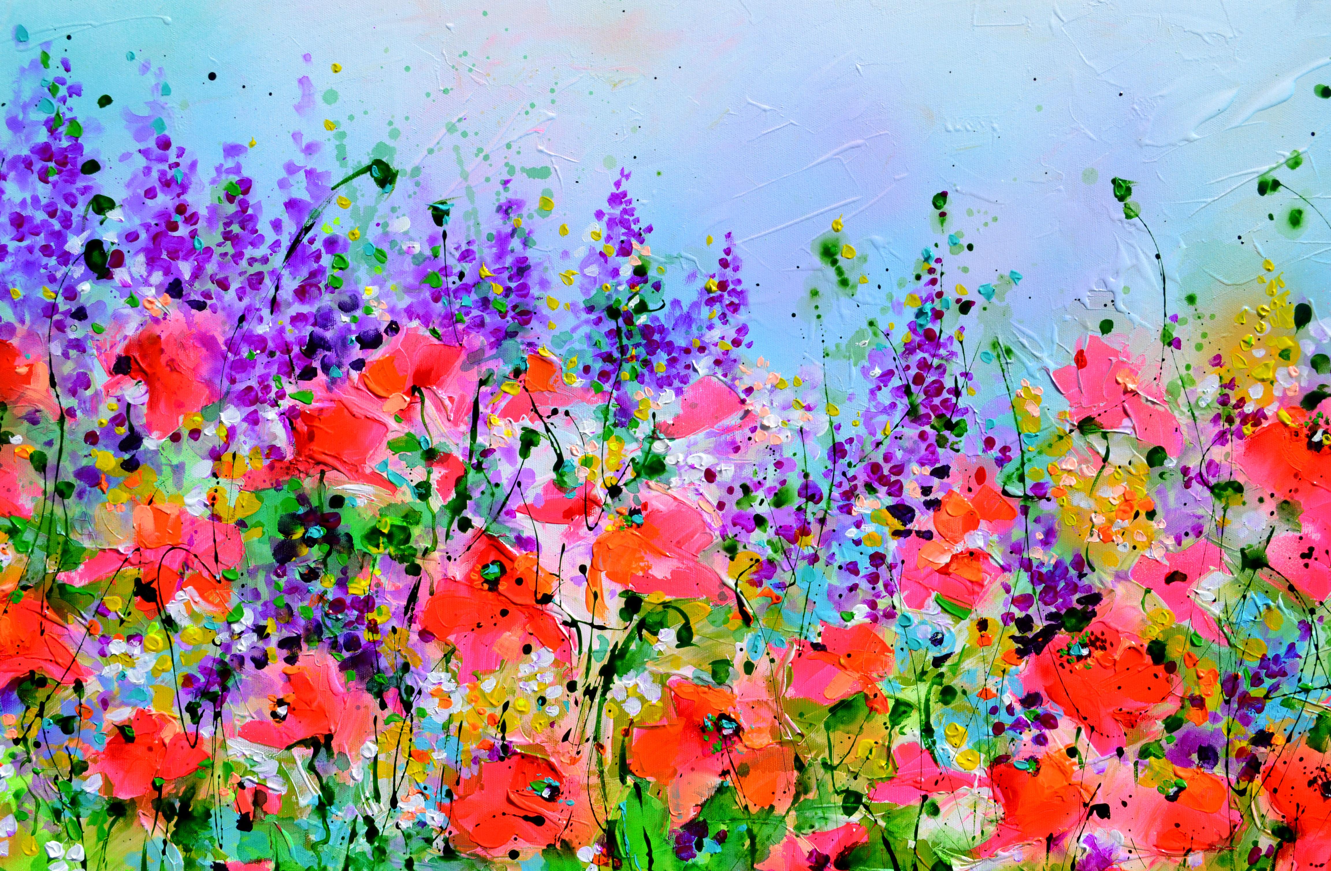 Amapola Roja - Amapolas Rojas y Delphinium Campo Salvaje - Painting Impresionista de Soos Roxana Gabriela