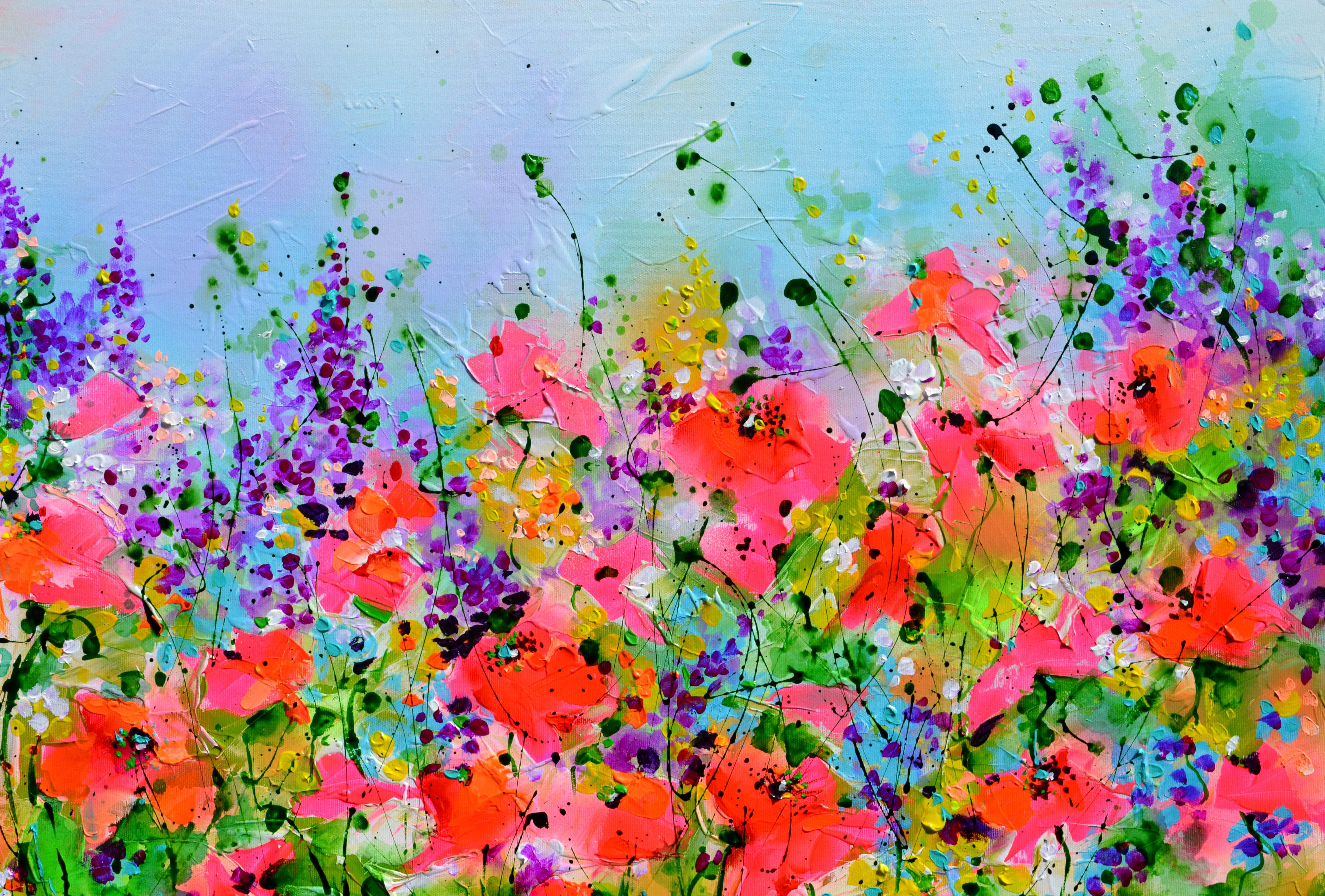 LISTO PARA COLGAR con los bordes pintados.
Paisajes floridos ricos y vibrantes que satisfacen la pasión de Roxana por las flores, los campos y los jardines, que ocupa el segundo lugar después de la pintura. Roxana Soos crea estas pinturas
