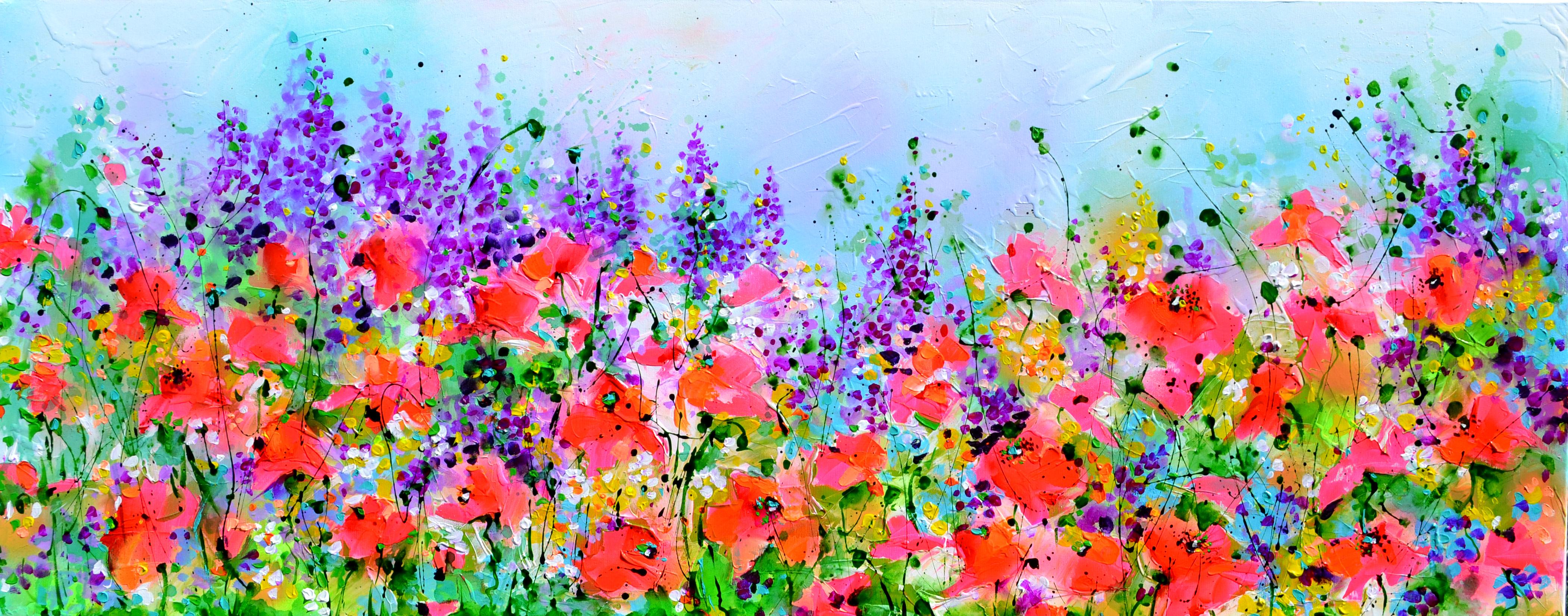 Landscape Painting de Soos Roxana Gabriela - Amapola Roja - Amapolas Rojas y Delphinium Campo Salvaje