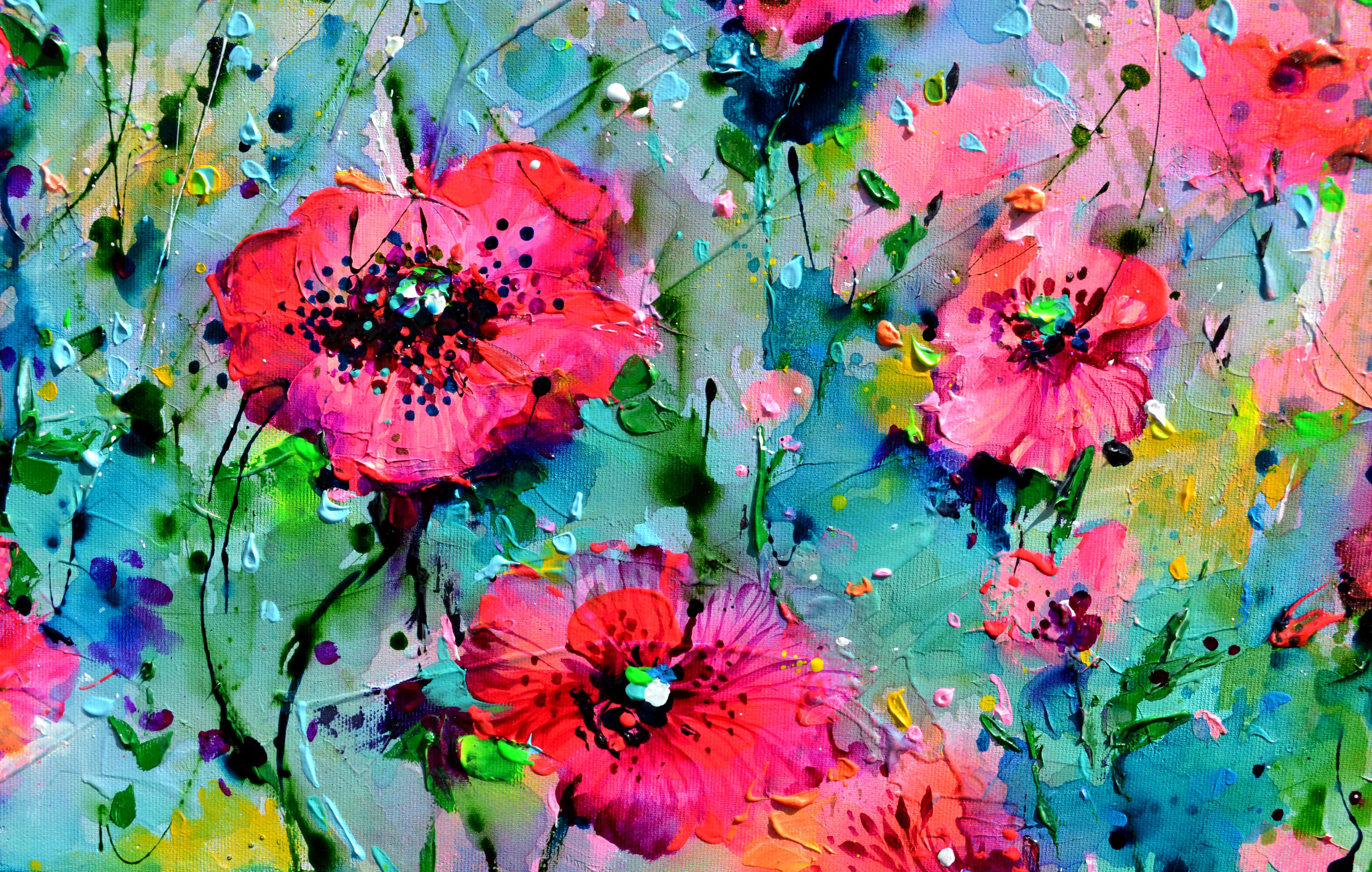 Coquelicot rouge - Champ de coquelicots rouges et de fleurs sauvages en vente 3