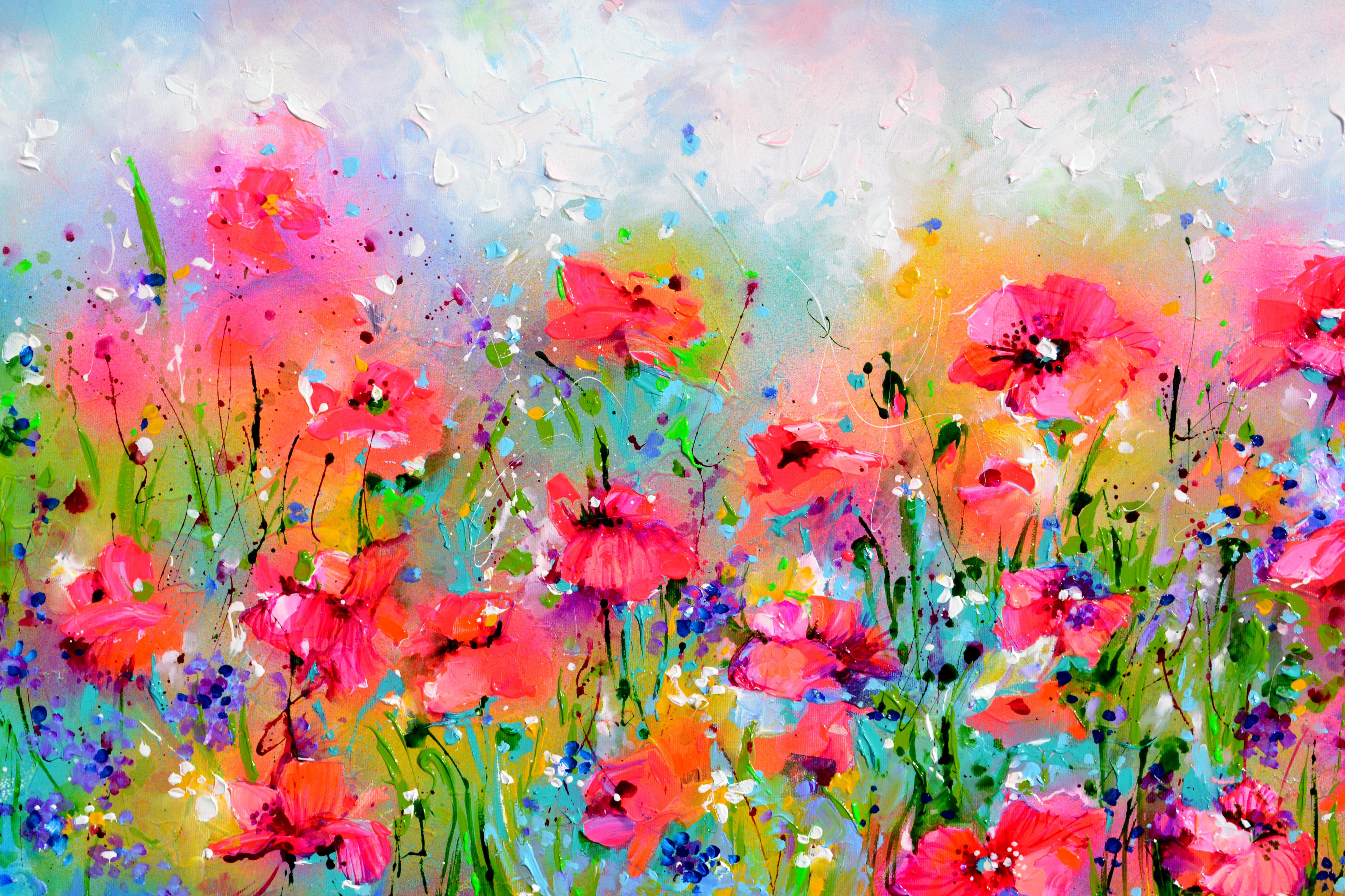 Amapola roja - Campo de amapolas rojas - Interior Painting Marrón de Soos Roxana Gabriela