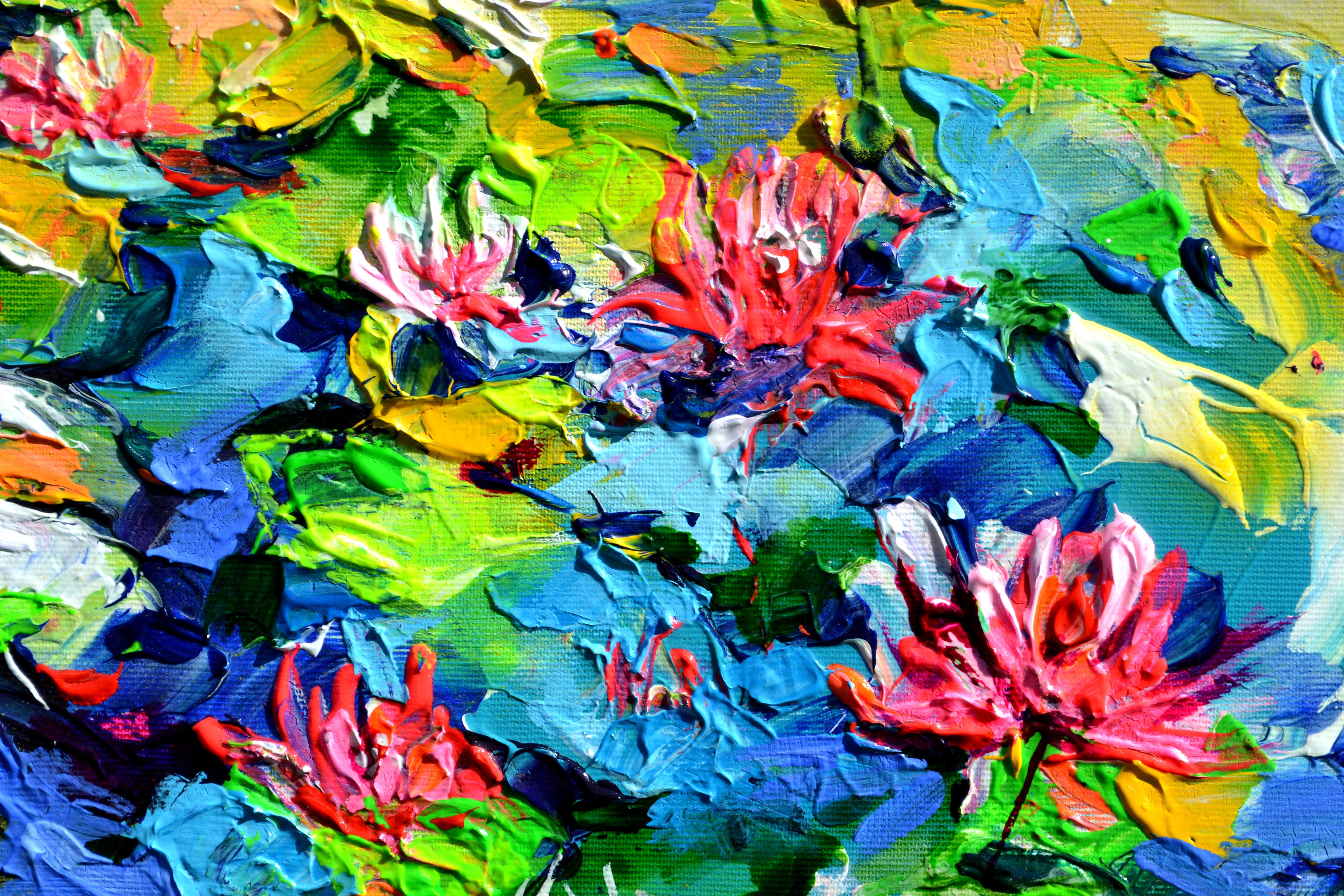 Red Water Lilies on the Pond 2 For Sale 2