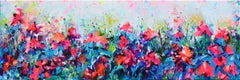 Red Wild Poppies Field at Dusk - Red Poppies and Wild Flowers Field Signed