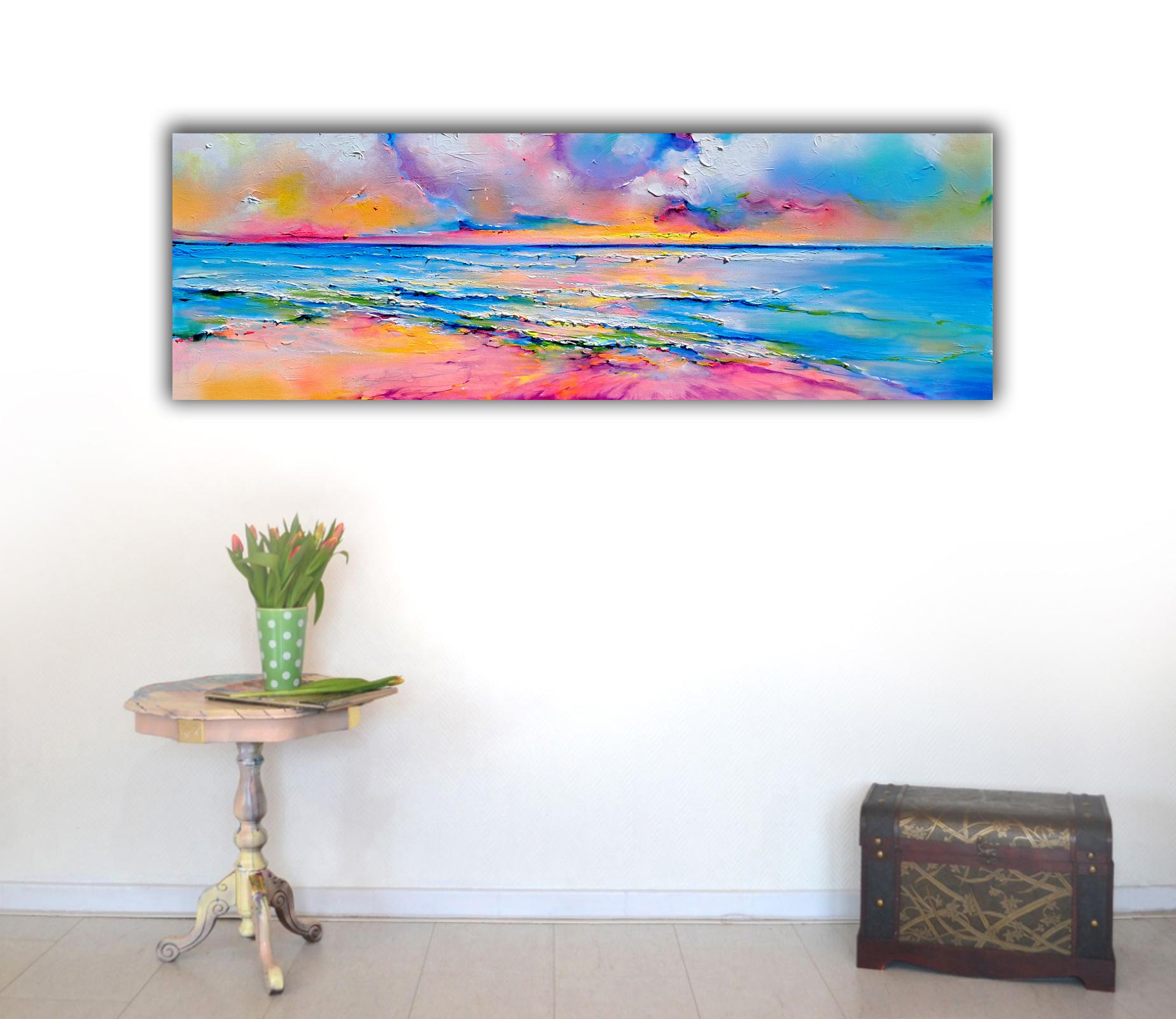 Meereslandschaft - New Horizon 187, farbenfroher Sonnenuntergang – Painting von Soos Roxana Gabriela