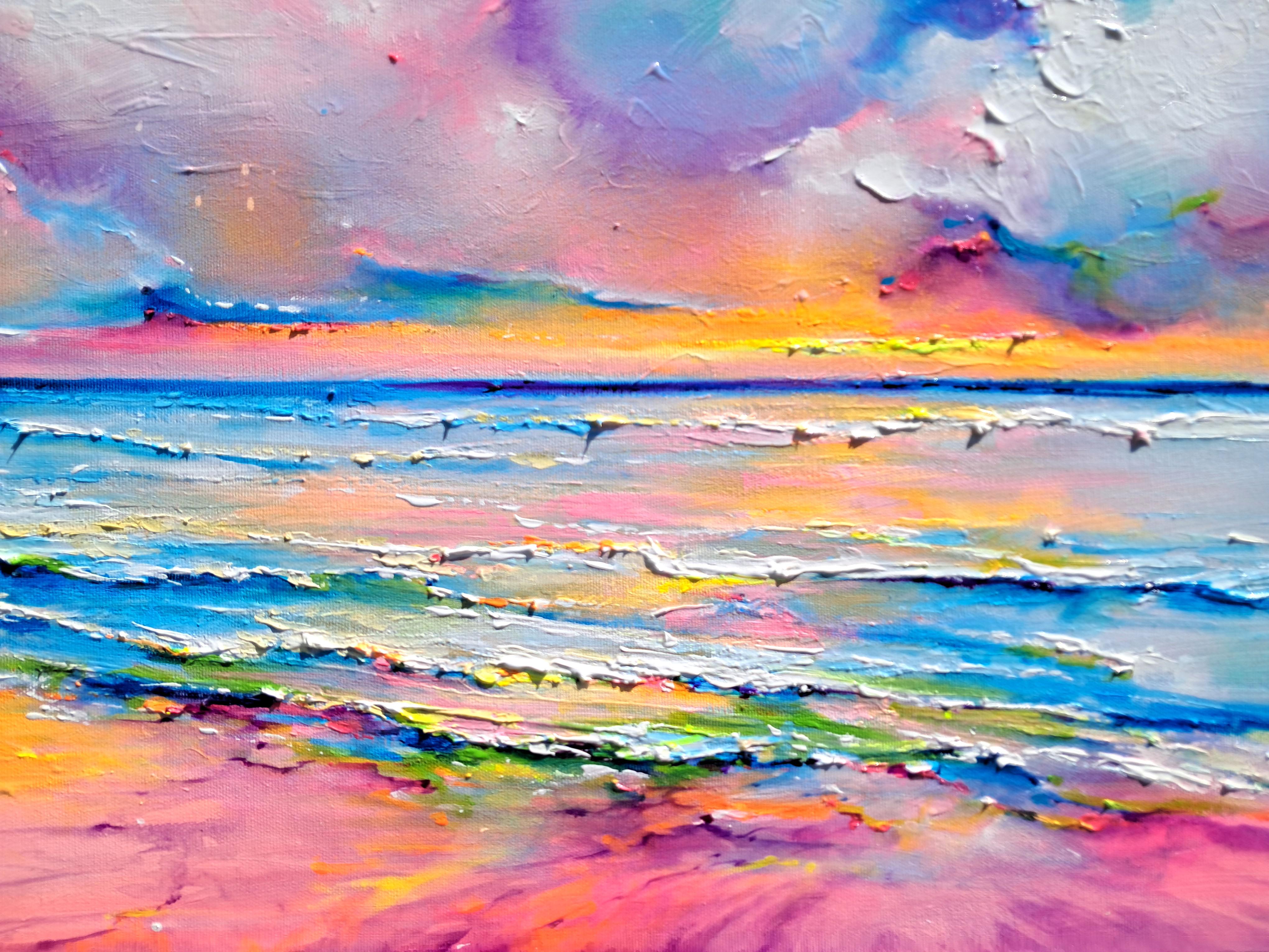 Meereslandschaft - New Horizon 187, farbenfroher Sonnenuntergang (Impressionismus), Painting, von Soos Roxana Gabriela